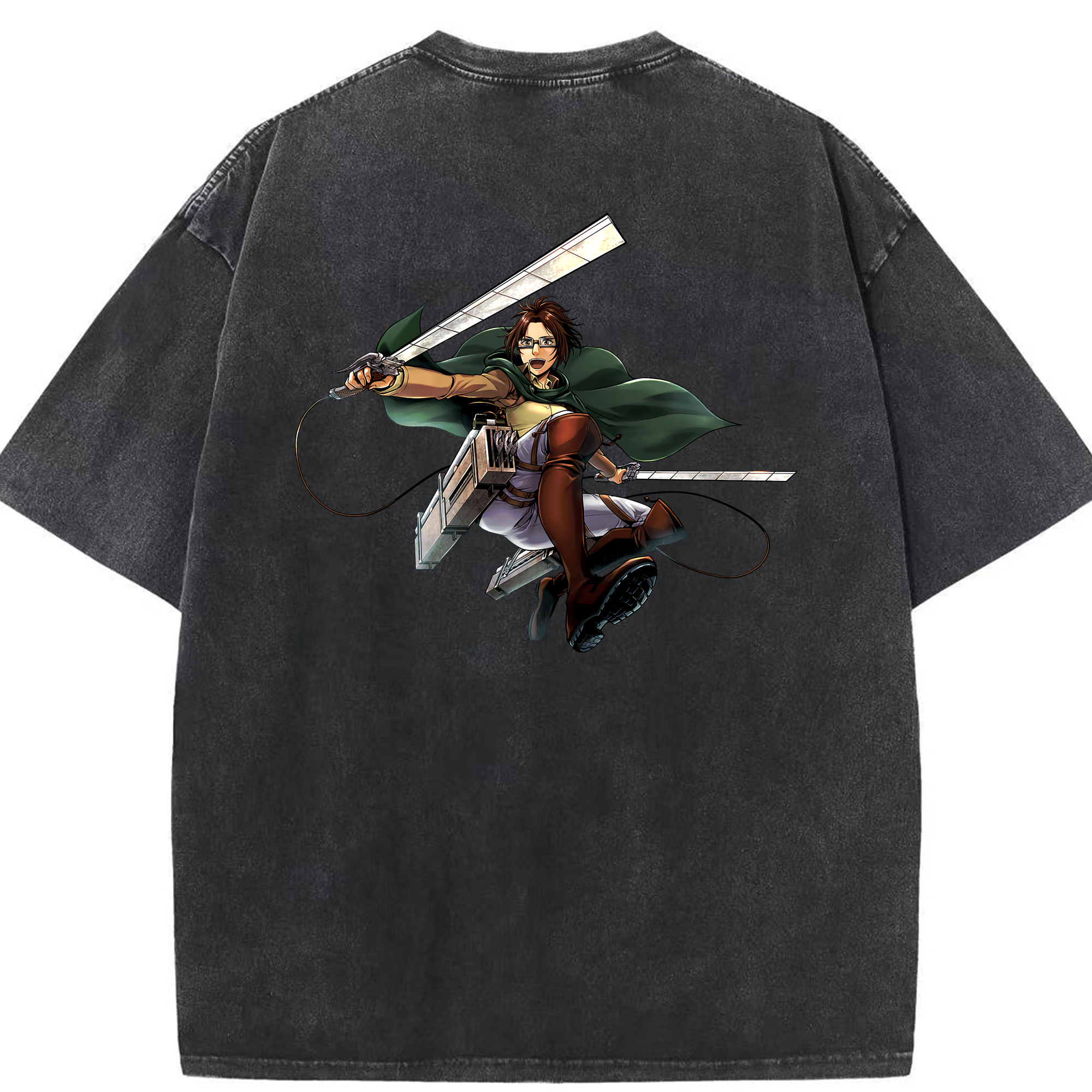 （画像用） 進撃の巨人 ハンジ·ゾエ Attack on Titan Hanji Zoe 綿100% ヴィンテージ風 半袖Tシャツ（背面プリント）