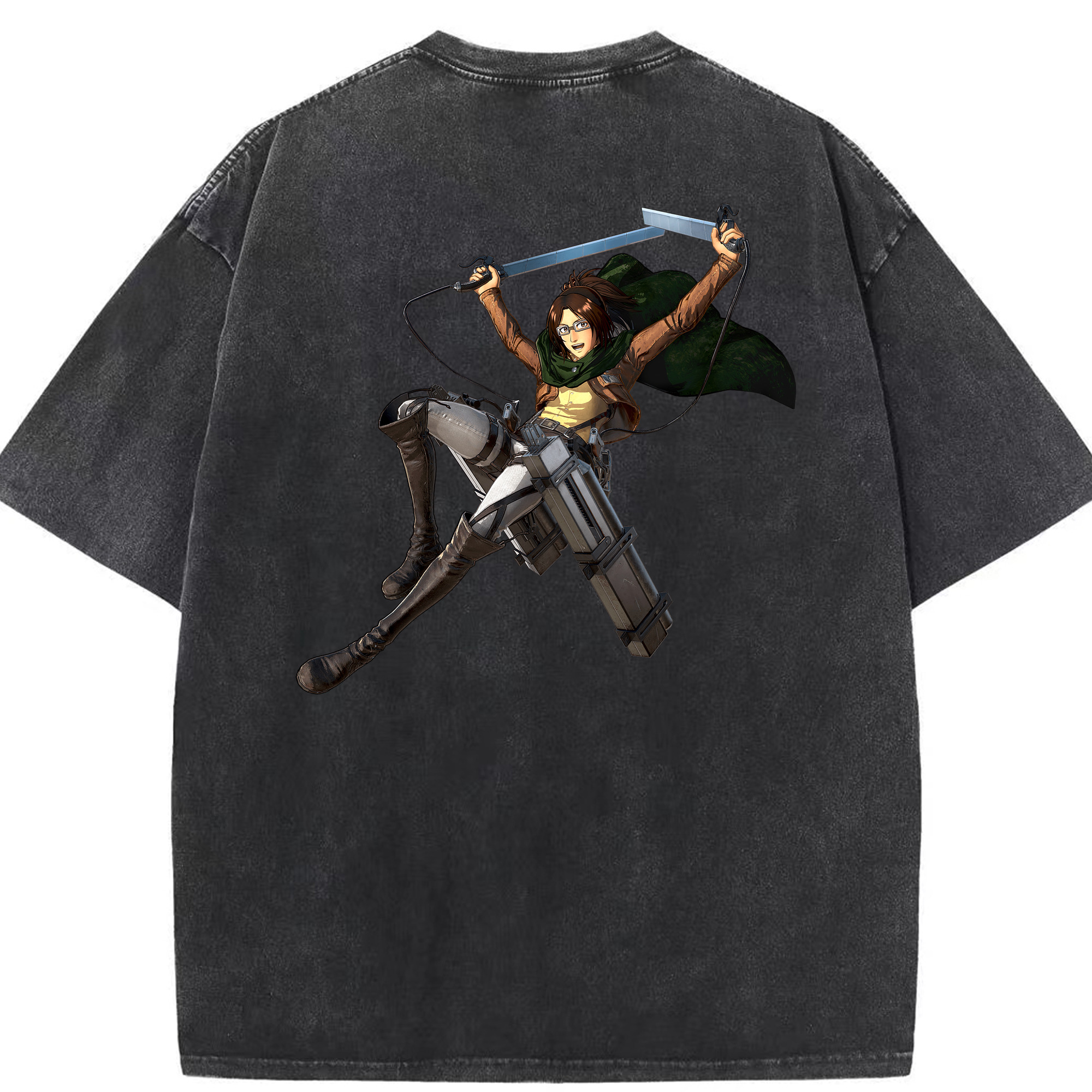 （画像用） 進撃の巨人 ハンジ·ゾエ Attack on Titan Hanji Zoe 綿100% ヴィンテージ風 半袖Tシャツ（背面プリント）