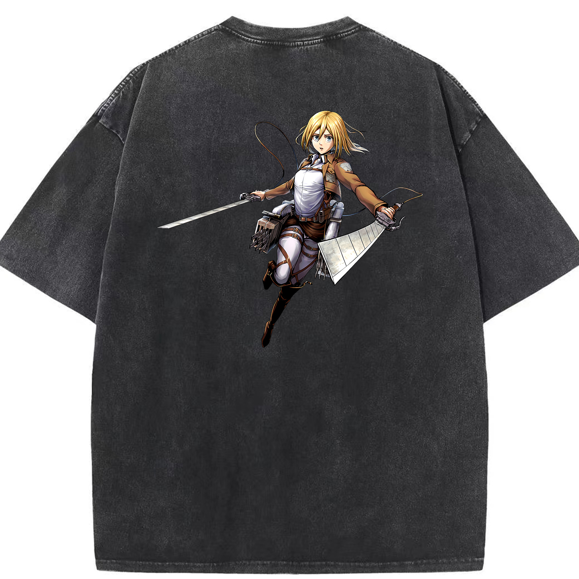 （画像用） 進撃の巨人 クリスタ·レンズ Attack on Titan Christa Lenz 綿100% ヴィンテージ風 半袖Tシャツ（背面プリント）