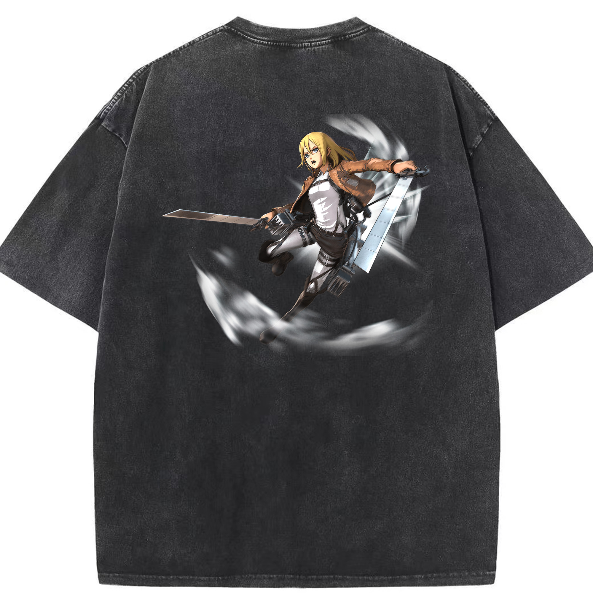 （画像用） 進撃の巨人 クリスタ·レンズ Attack on Titan Christa Lenz 綿100% ヴィンテージ風 半袖Tシャツ（背面プリント）