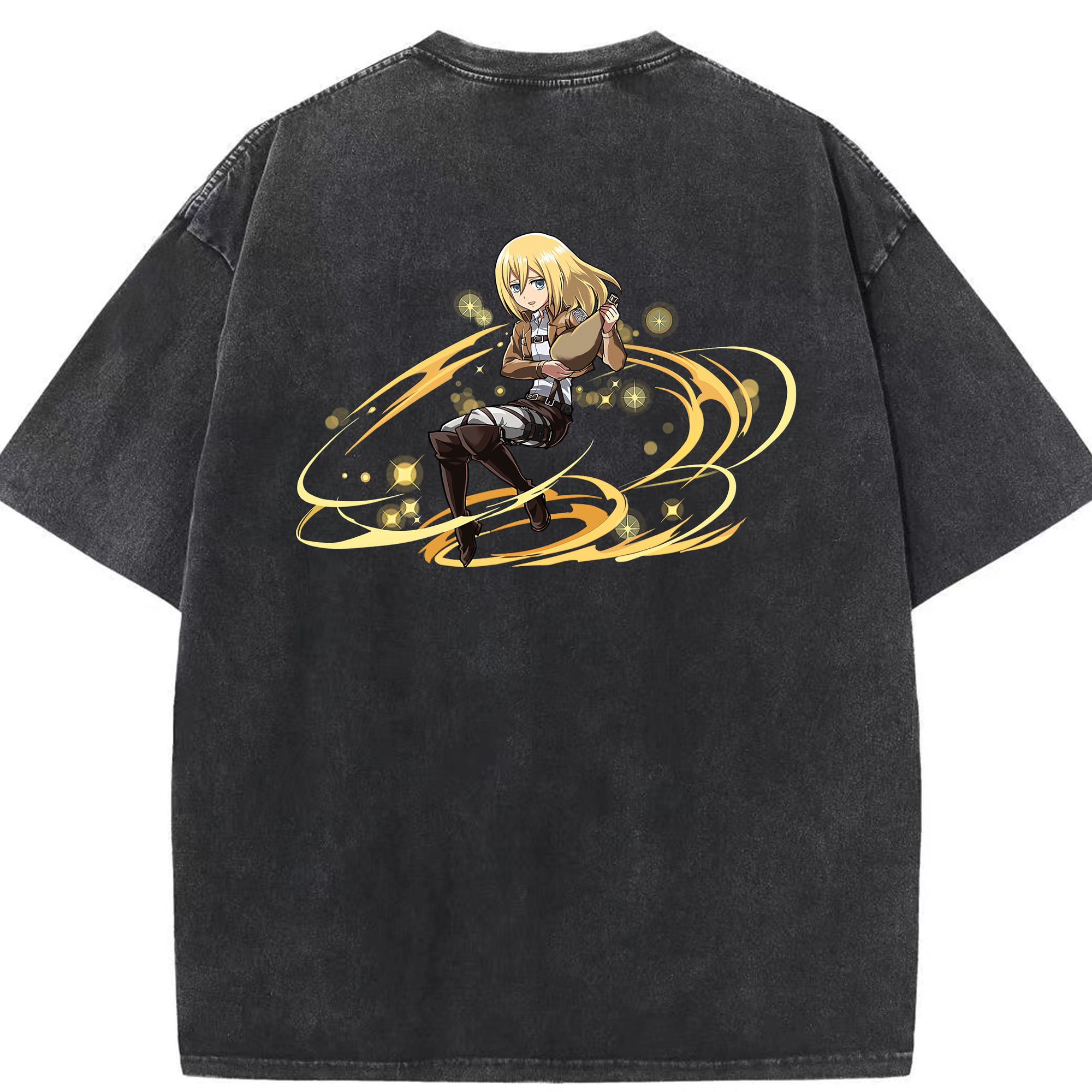 （画像用） 進撃の巨人 クリスタ·レンズ Attack on Titan Christa Lenz 綿100% ヴィンテージ風 半袖Tシャツ（背面プリント）