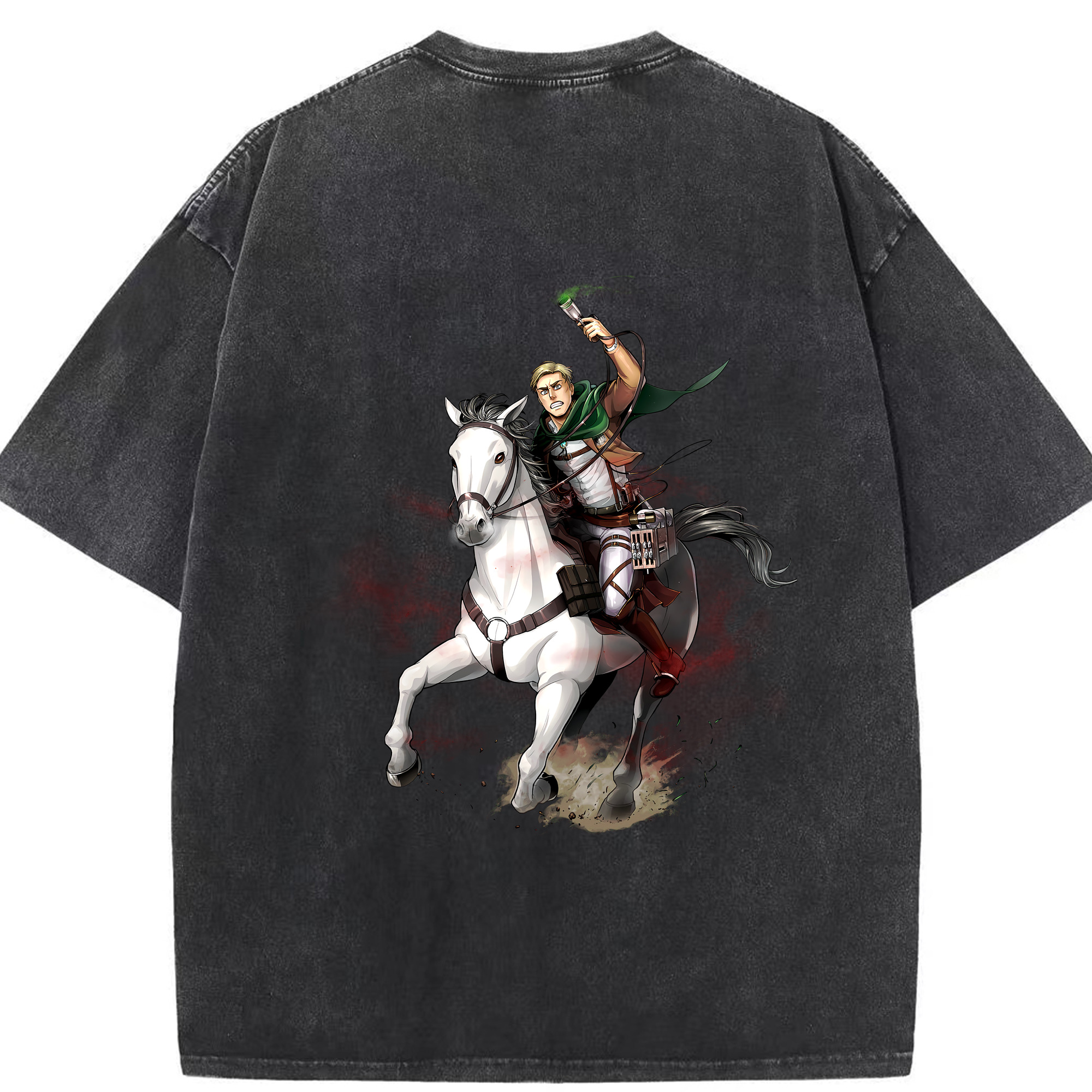 （画像用） 進撃の巨人 エルヴィン・スミス Attack on Titan Erwin Smith 綿100% ヴィンテージ風 半袖Tシャツ（背面プリント）