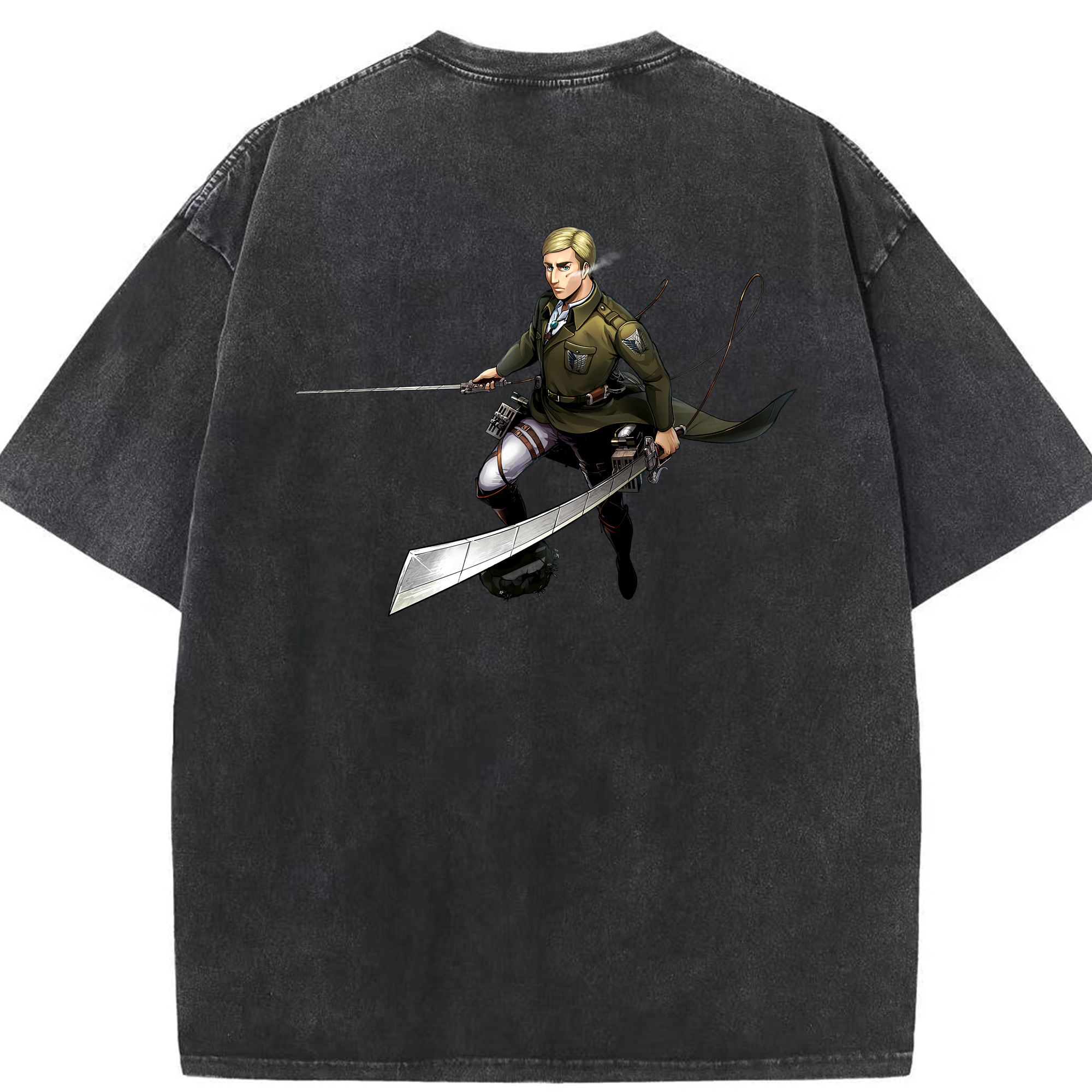 （画像用） 進撃の巨人 エルヴィン・スミス Attack on Titan Erwin Smith 綿100% ヴィンテージ風 半袖Tシャツ（背面プリント）