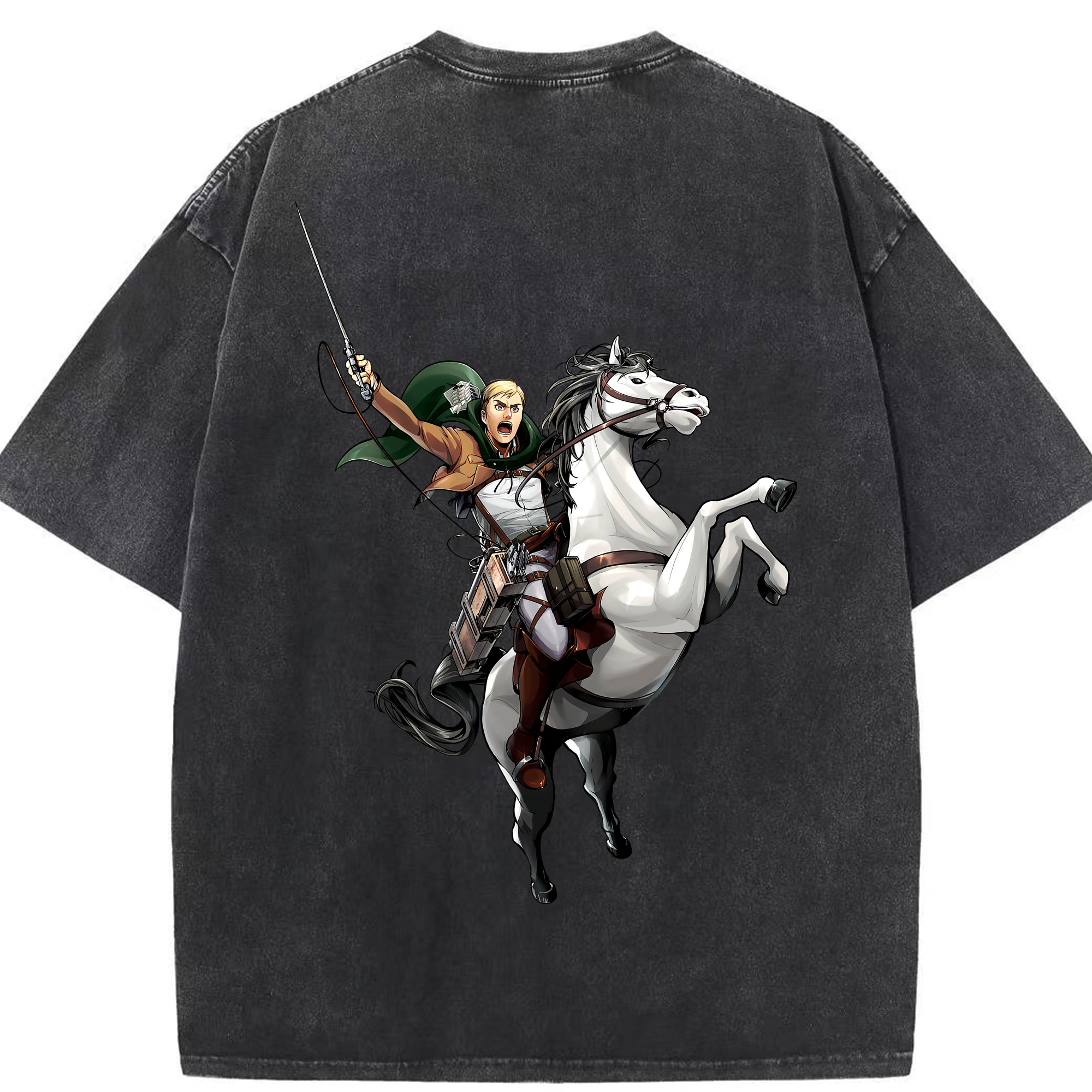 （画像用） 進撃の巨人 エルヴィン・スミス Attack on Titan Erwin Smith 綿100% ヴィンテージ風 半袖Tシャツ（背面プリント）
