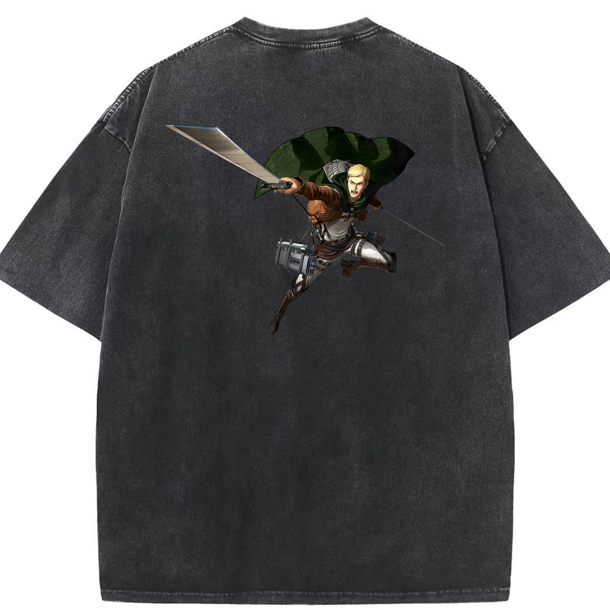 （画像用） 進撃の巨人 エルヴィン・スミス Attack on Titan Erwin Smith 綿100% ヴィンテージ風 半袖Tシャツ（背面プリント）