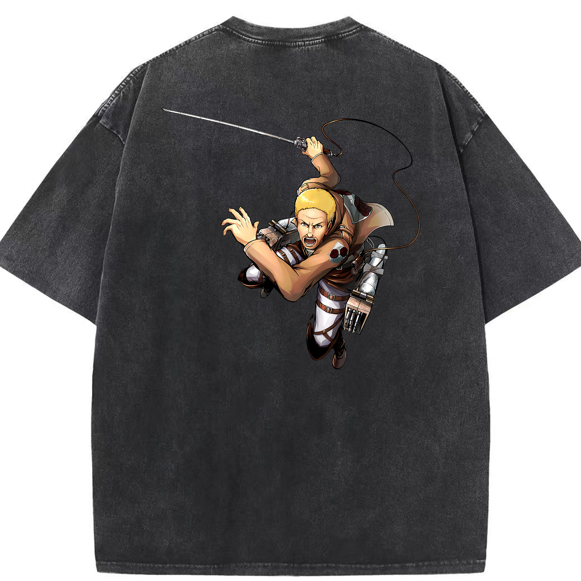 （画像用） 進撃の巨人 ハンネス Attack on Titan Hannes 綿100% ヴィンテージ風 半袖Tシャツ（背面プリント）