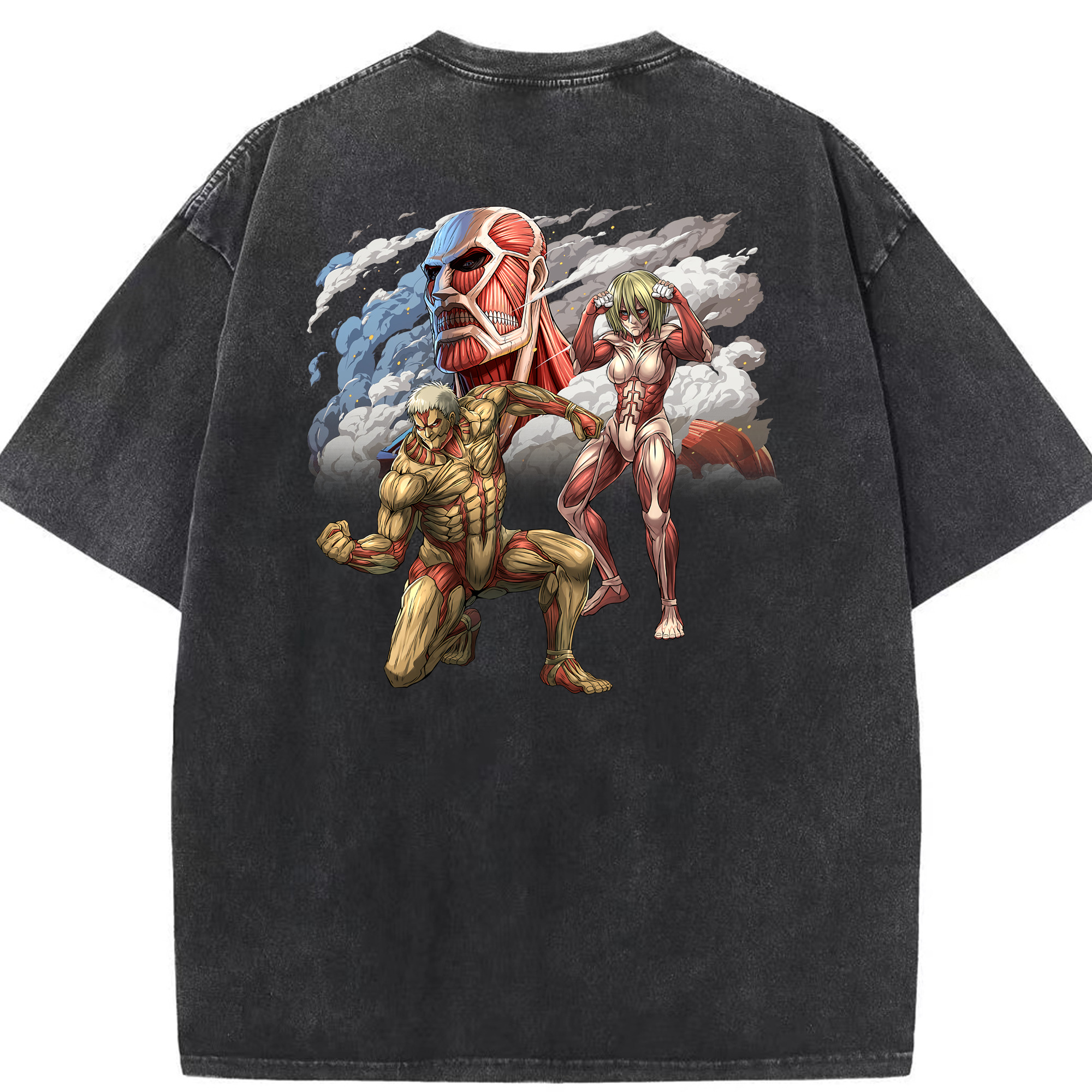 （画像用） 進撃の巨人 Attack on Titan 綿100% ヴィンテージ風 半袖Tシャツ（背面プリント）