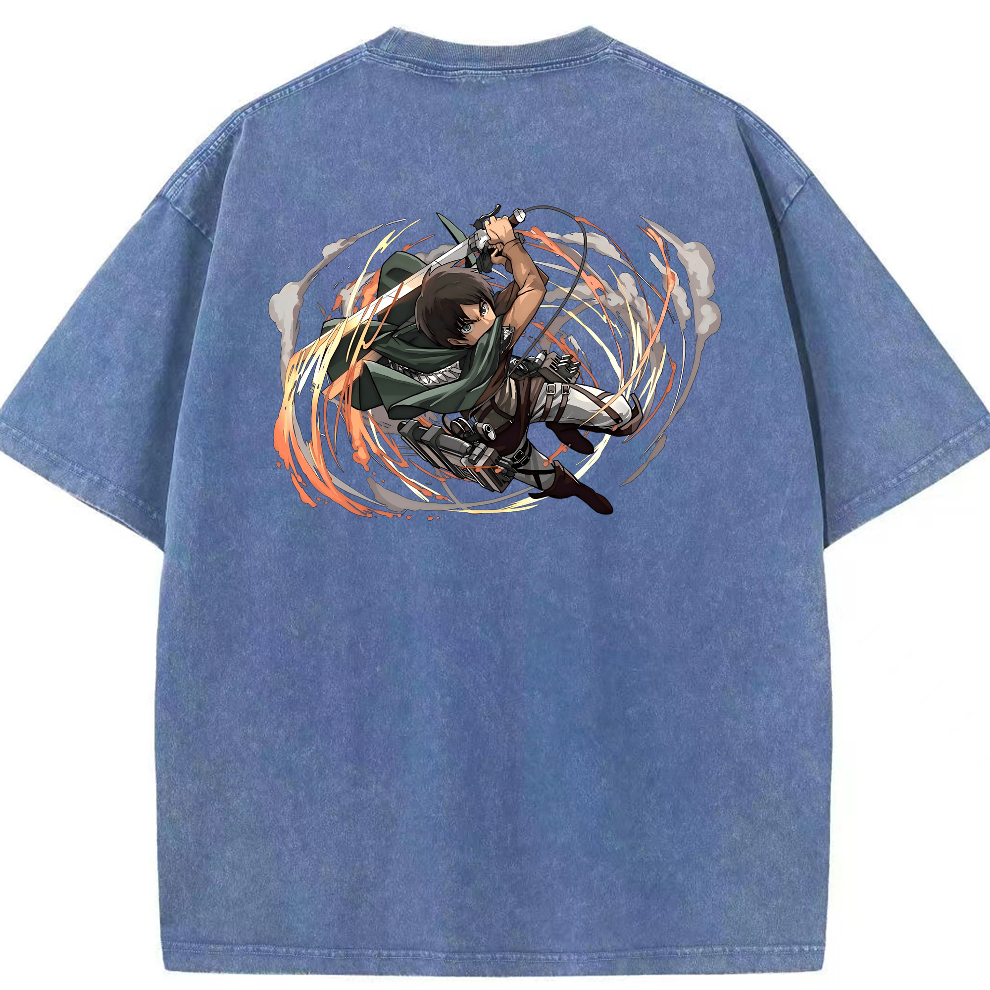 （画像用） 進撃の巨人 エレン･イェーガー Attack on Titan Eren Jäger 綿100% ヴィンテージ風 半袖Tシャツ（背面プリント）