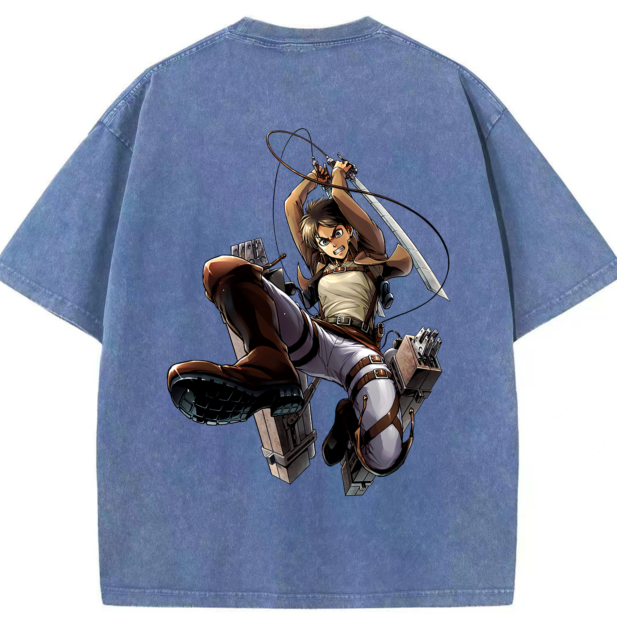 （画像用） 進撃の巨人 エレン･イェーガー Attack on Titan Eren Jäger 綿100% ヴィンテージ風 半袖Tシャツ（背面プリント）
