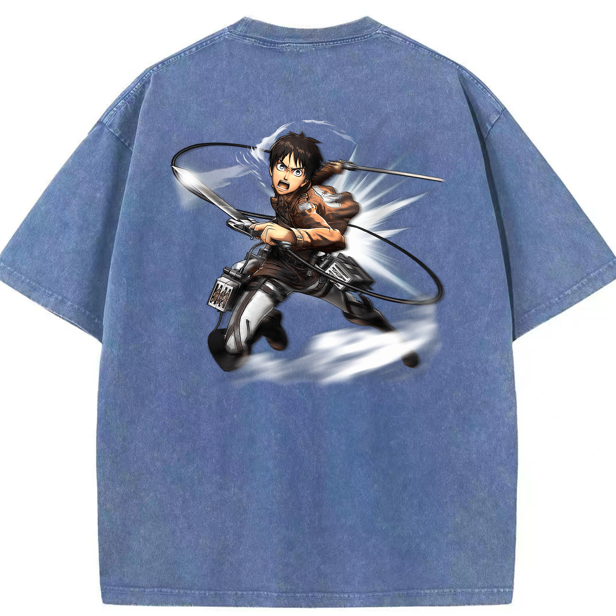 （画像用） 進撃の巨人 エレン･イェーガー Attack on Titan Eren Jäger 綿100% ヴィンテージ風 半袖Tシャツ（背面プリント）