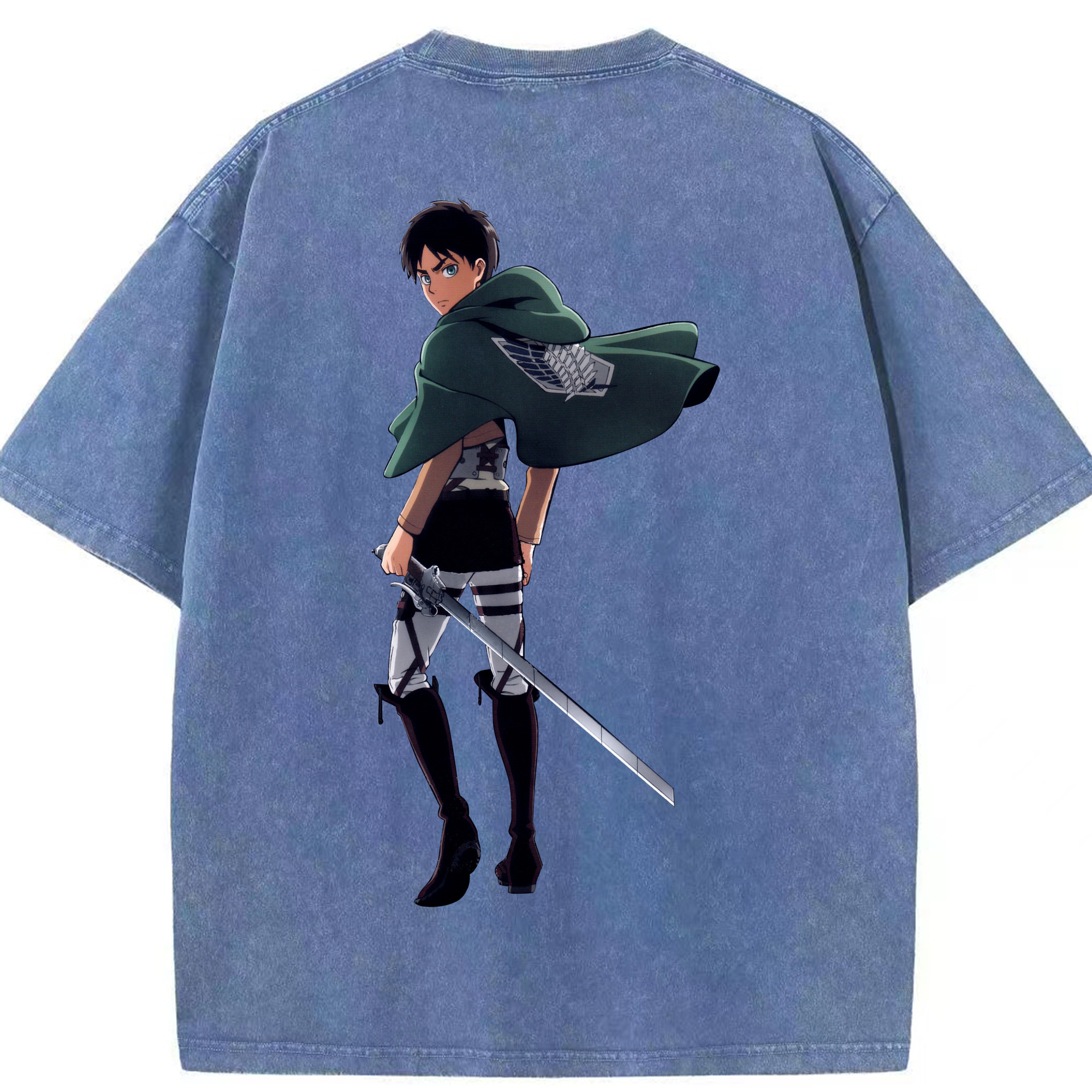 （画像用） 進撃の巨人 エレン･イェーガー Attack on Titan Eren Jäger 綿100% ヴィンテージ風 半袖Tシャツ（背面プリント）