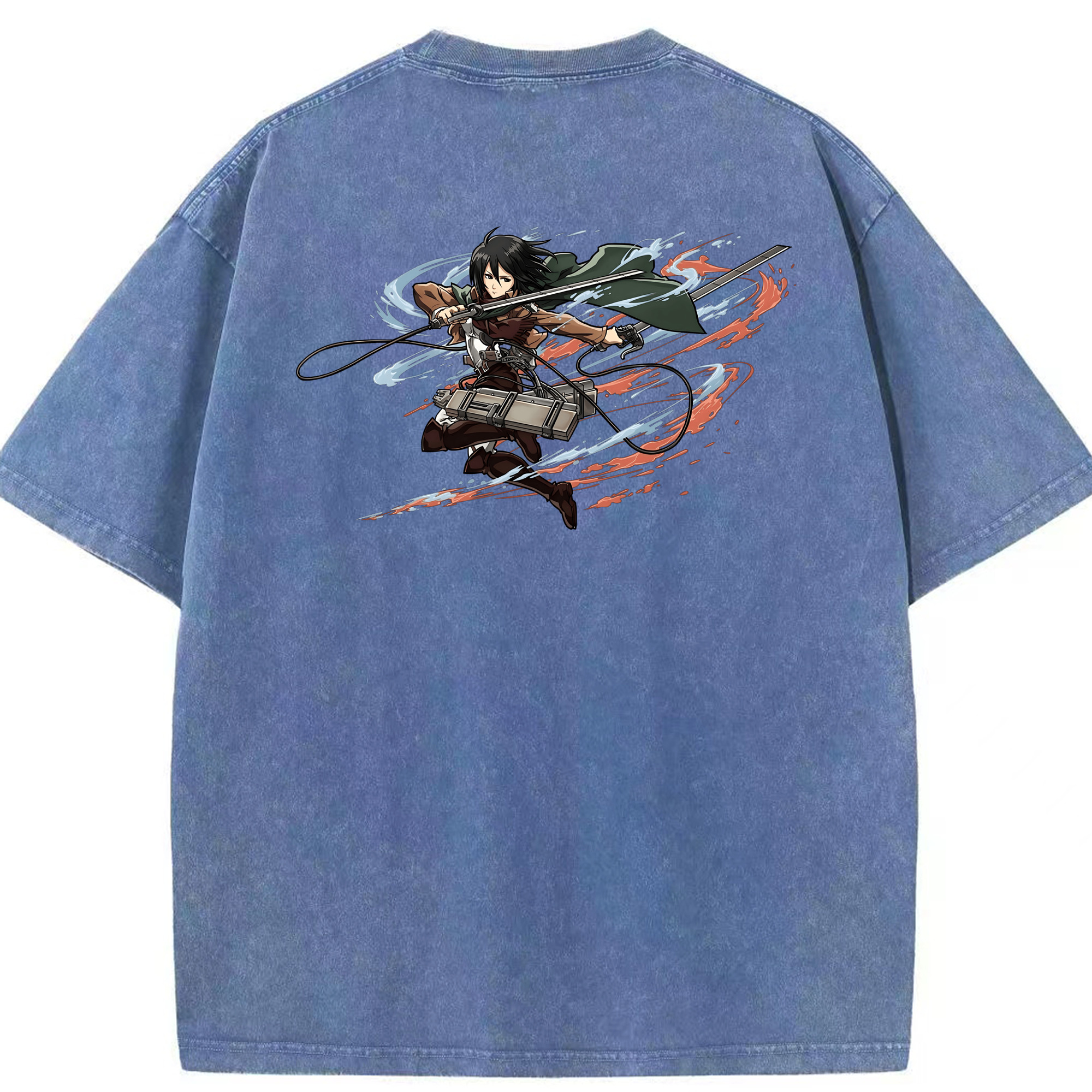（画像用） 進撃の巨人 ミカサ·アッカーマン Attack on Titan Mikasa Ackerman 綿100% ヴィンテージ風 半袖Tシャツ（背面プリント）