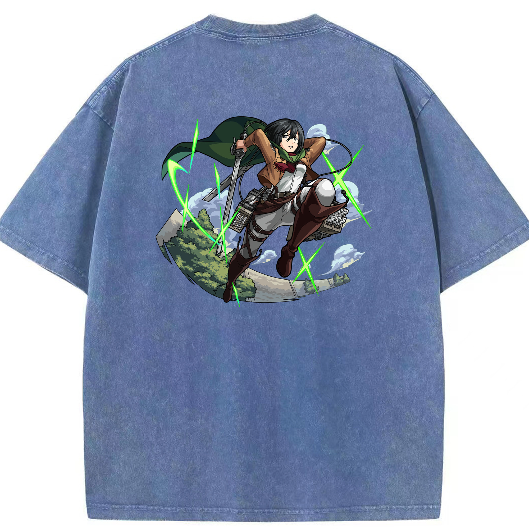 （画像用） 進撃の巨人 ミカサ·アッカーマン Attack on Titan Mikasa Ackerman 綿100% ヴィンテージ風 半袖Tシャツ（背面プリント）