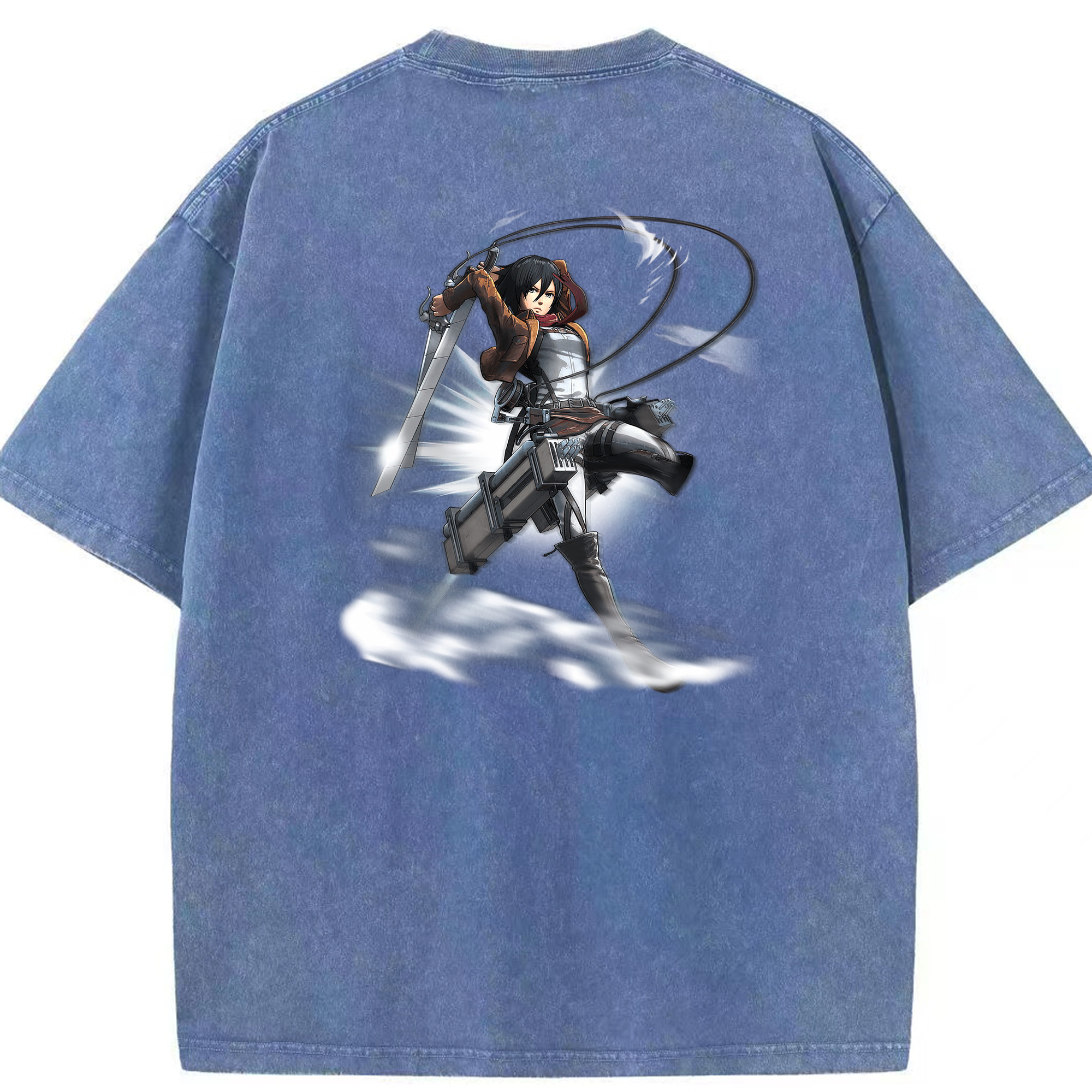 （画像用） 進撃の巨人 ミカサ·アッカーマン Attack on Titan Mikasa Ackerman 綿100% ヴィンテージ風 半袖Tシャツ（背面プリント）