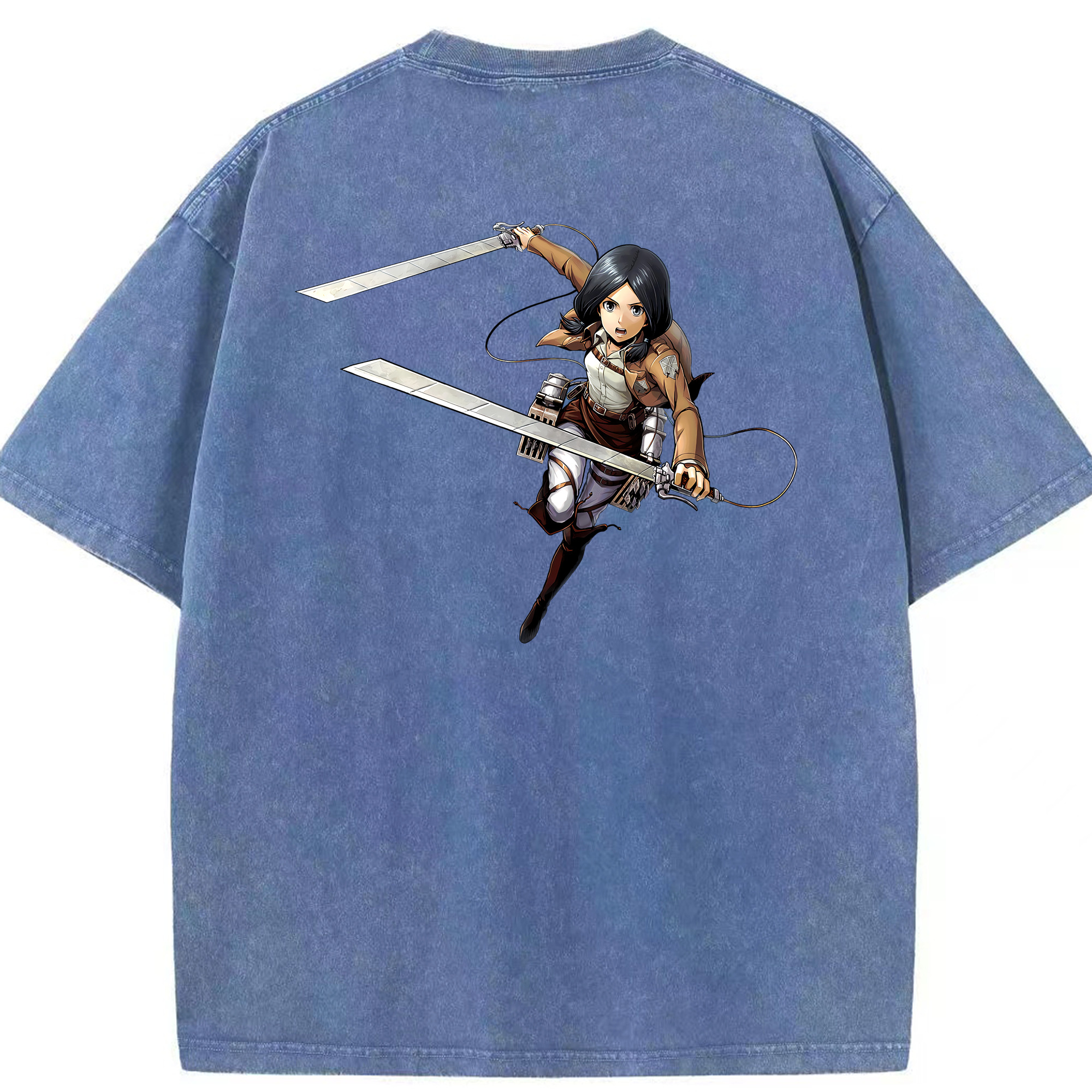 （画像用） 進撃の巨人 ミカサ·アッカーマン Attack on Titan Mikasa Ackerman 綿100% ヴィンテージ風 半袖Tシャツ（背面プリント）