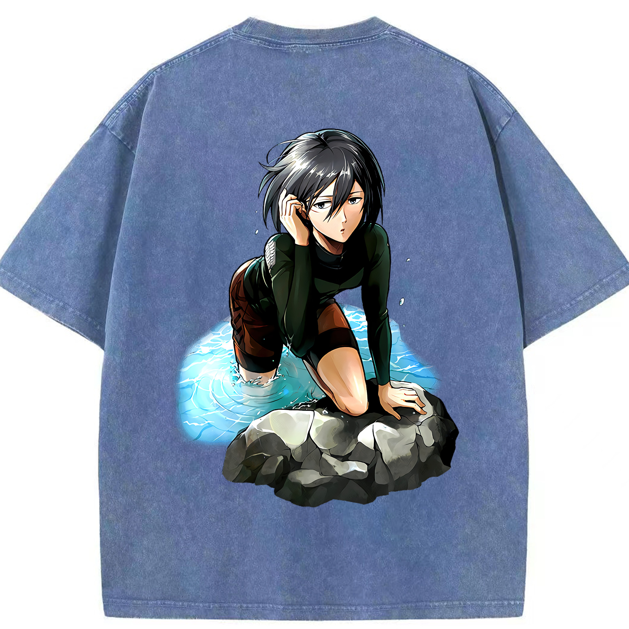 （画像用） 進撃の巨人 ミカサ·アッカーマン Attack on Titan Mikasa Ackerman 綿100% ヴィンテージ風 半袖Tシャツ（背面プリント）