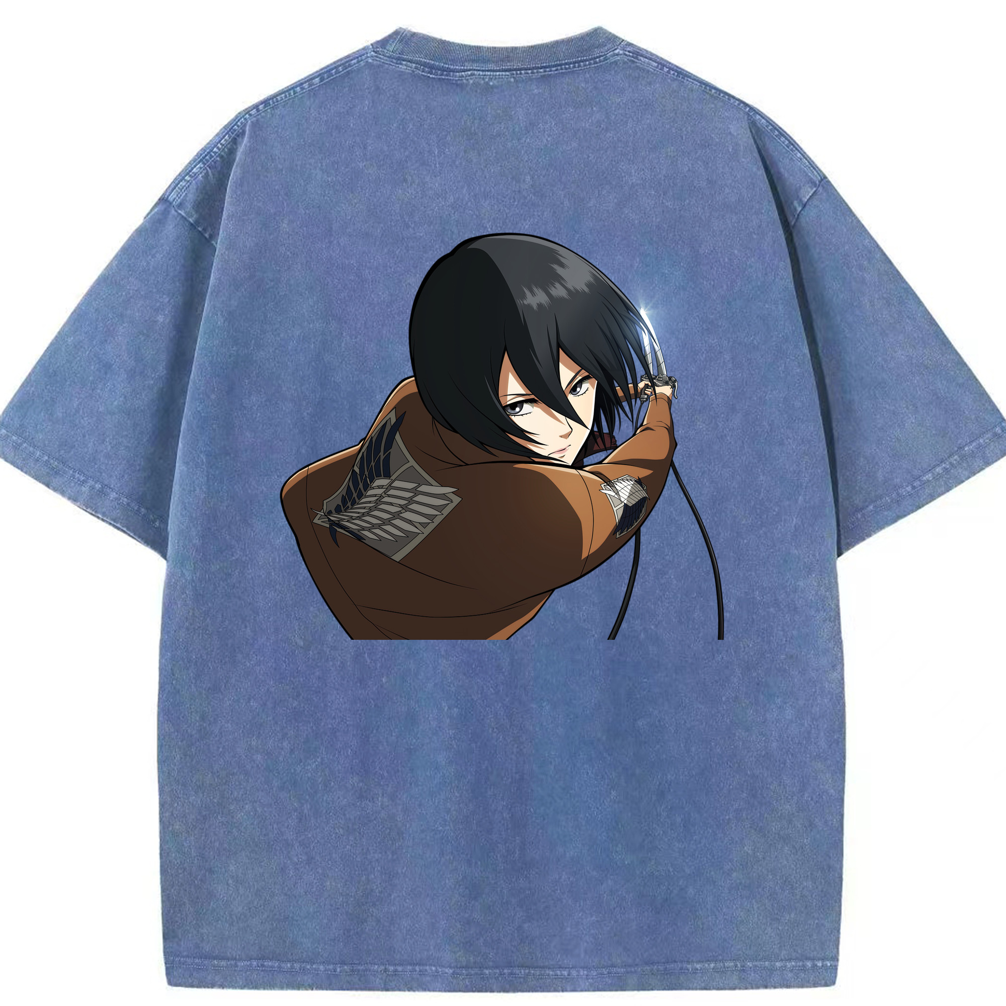 （画像用） 進撃の巨人 ミカサ·アッカーマン Attack on Titan Mikasa Ackerman 綿100% ヴィンテージ風 半袖Tシャツ（背面プリント）