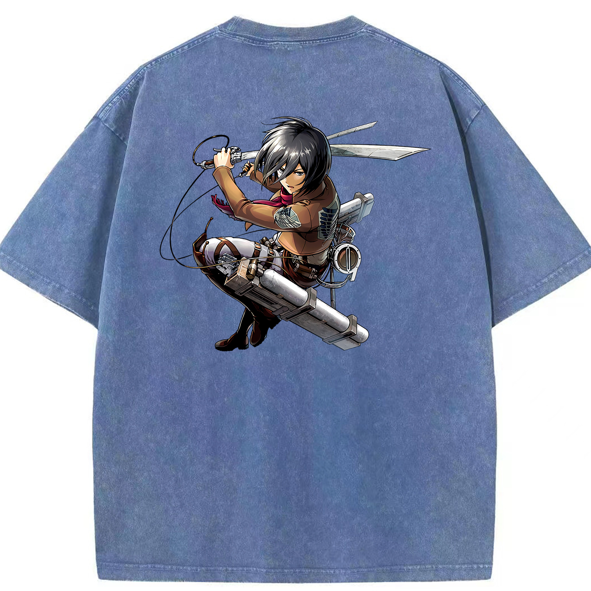 （画像用） 進撃の巨人 ミカサ·アッカーマン Attack on Titan Mikasa Ackerman 綿100% ヴィンテージ風 半袖Tシャツ（背面プリント）
