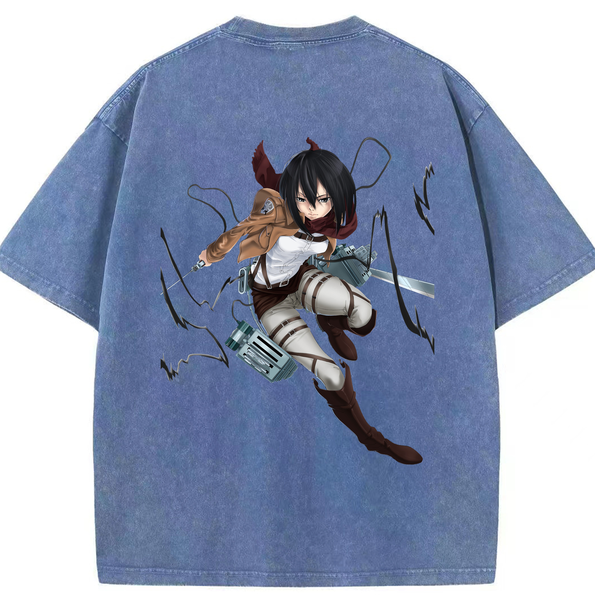 （画像用） 進撃の巨人 ミカサ·アッカーマン Attack on Titan Mikasa Ackerman 綿100% ヴィンテージ風 半袖Tシャツ（背面プリント）