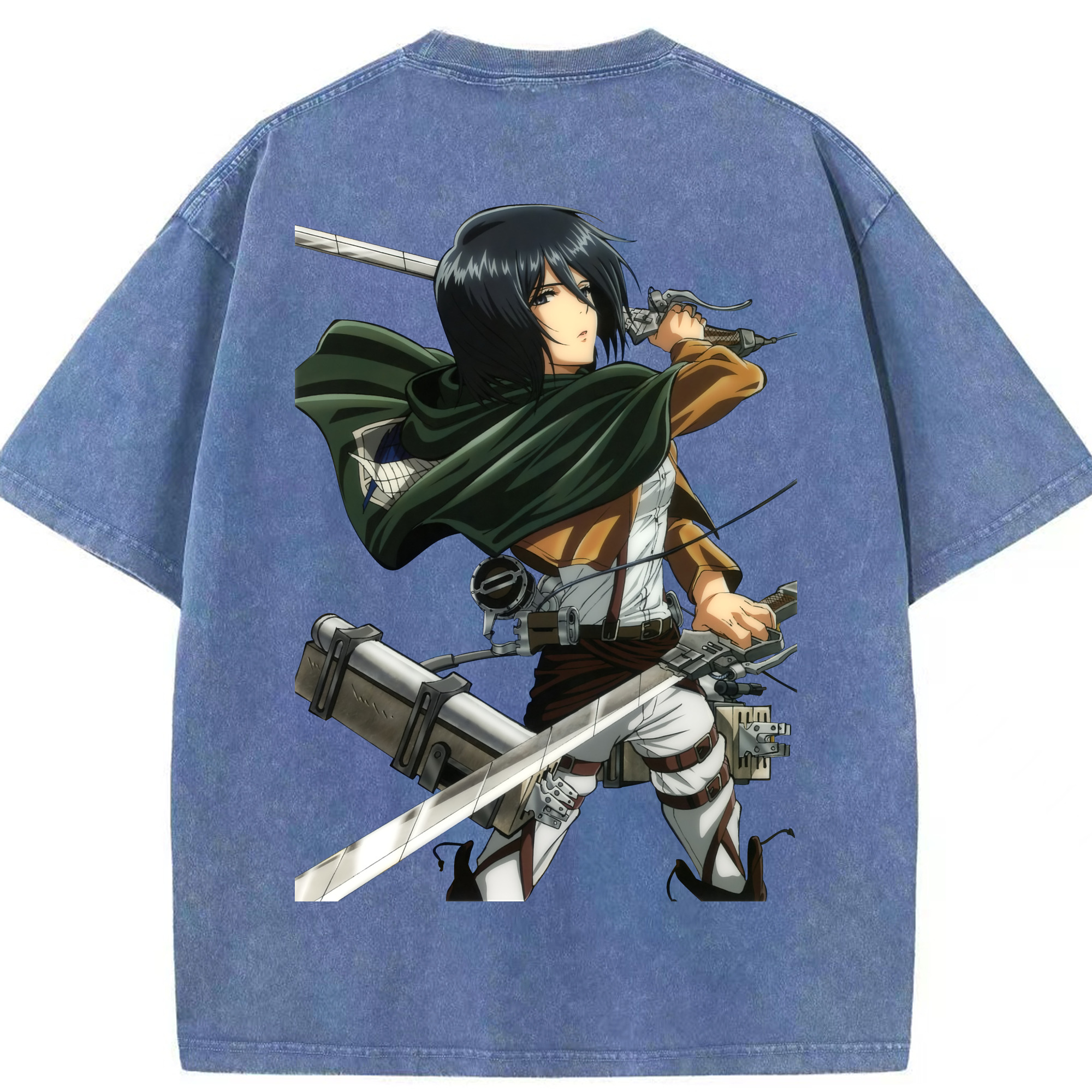 （画像用） 進撃の巨人 ミカサ·アッカーマン Attack on Titan Mikasa Ackerman 綿100% ヴィンテージ風 半袖Tシャツ（背面プリント）