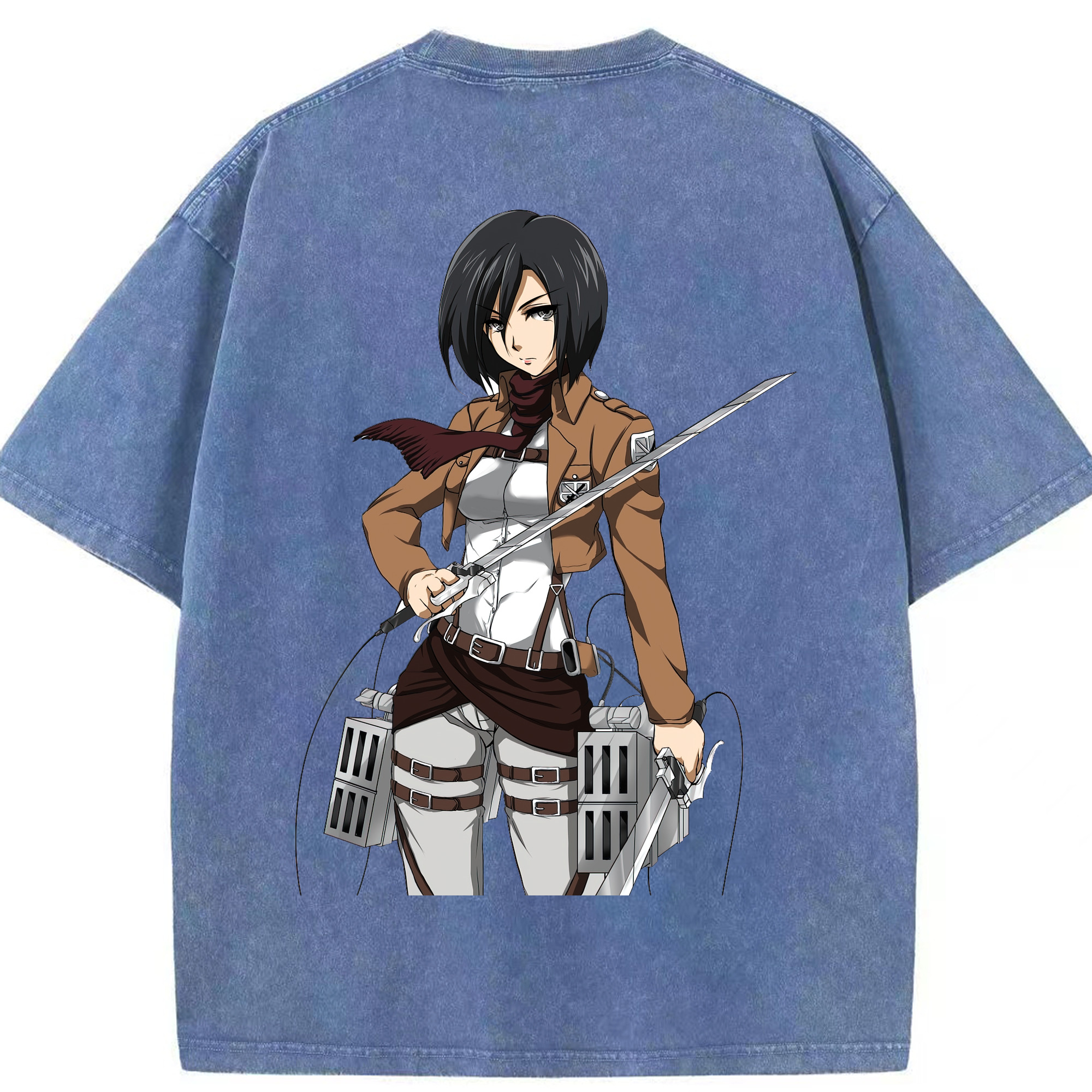 （画像用） 進撃の巨人 ミカサ·アッカーマン Attack on Titan Mikasa Ackerman 綿100% ヴィンテージ風 半袖Tシャツ（背面プリント）