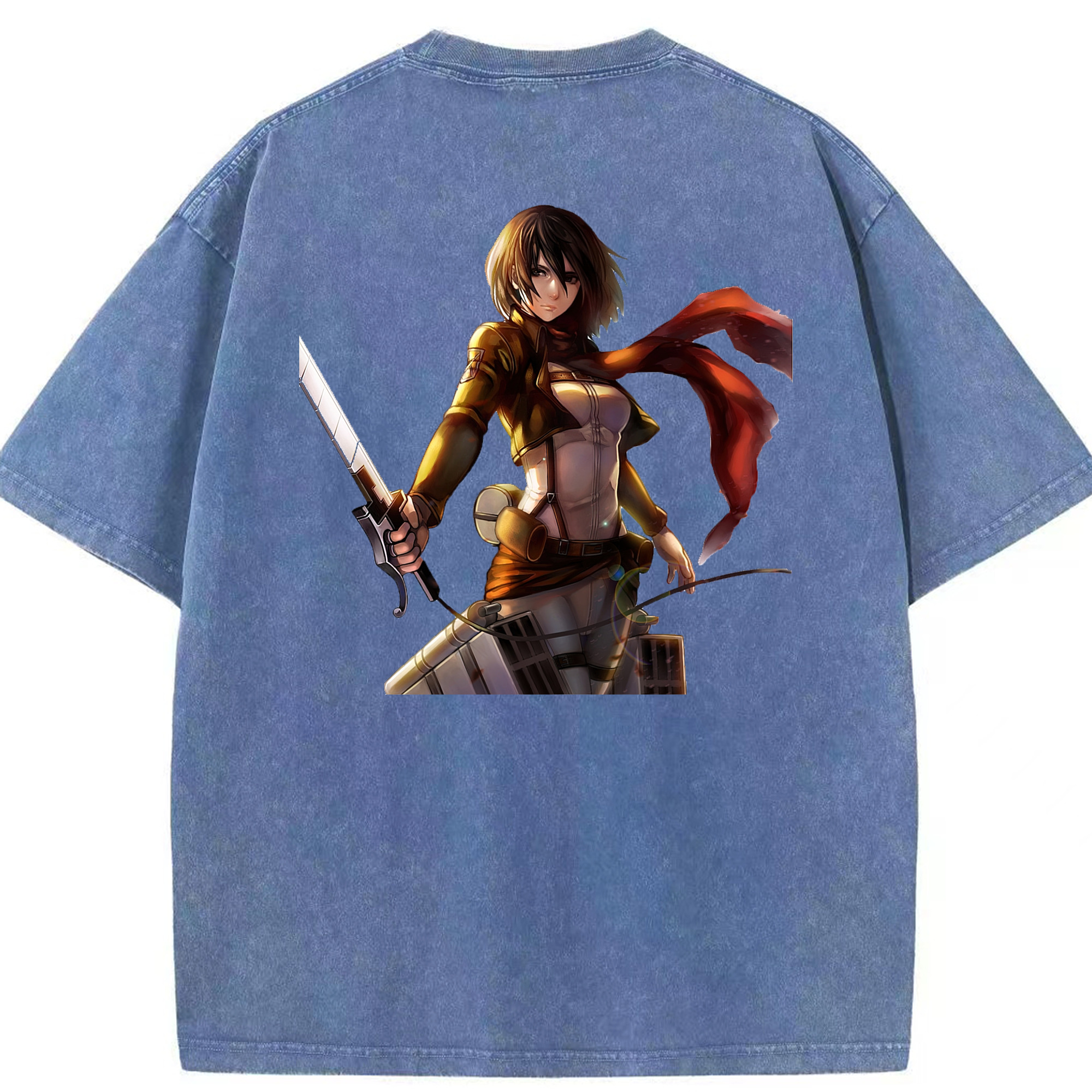 （画像用） 進撃の巨人 ミカサ·アッカーマン Attack on Titan Mikasa Ackerman 綿100% ヴィンテージ風 半袖Tシャツ（背面プリント）