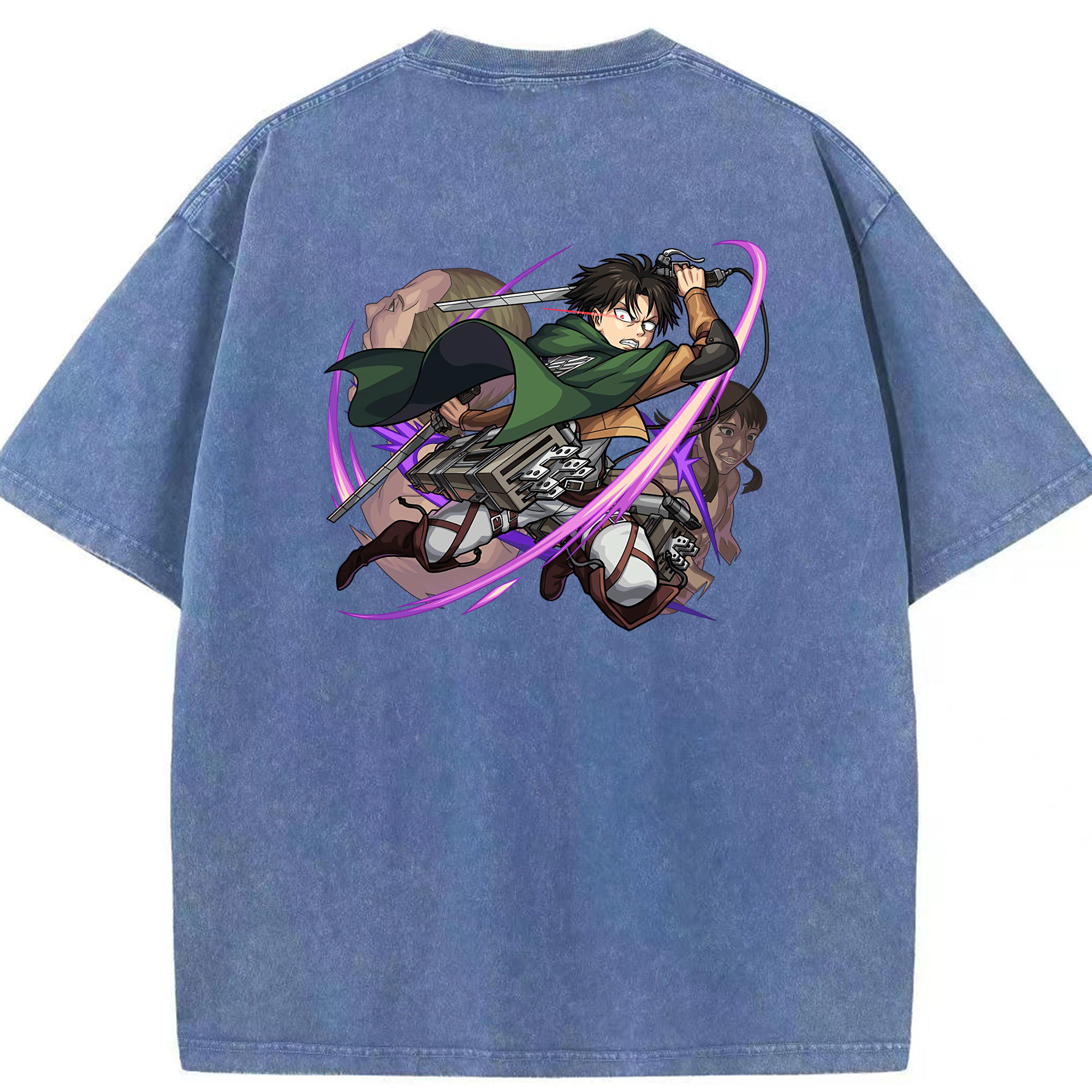 （画像用） 進撃の巨人 リヴァイ·アッカーマン Attack on Titan Levi Ackerman 綿100% ヴィンテージ風 半袖Tシャツ（背面プリント）