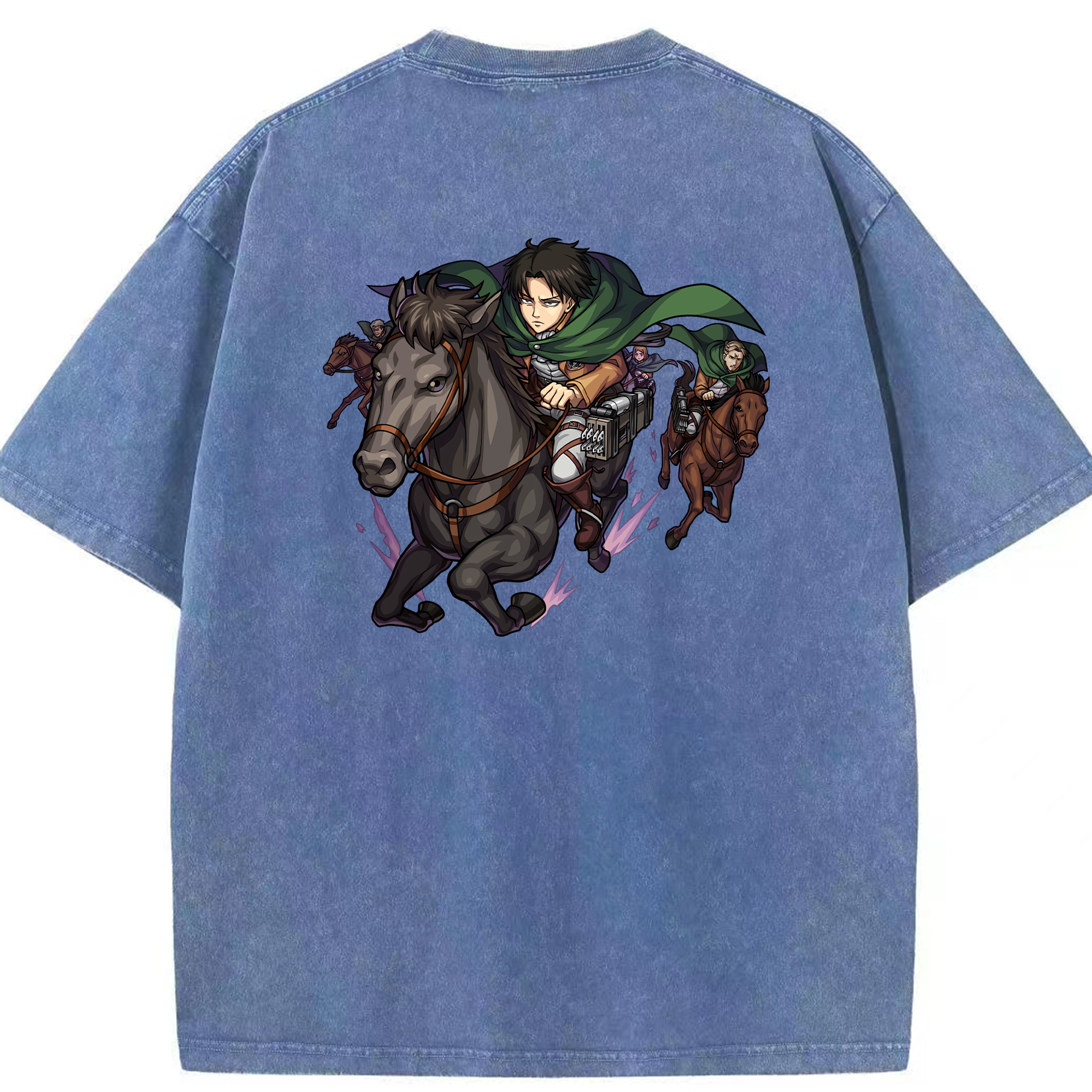 （画像用） 進撃の巨人 リヴァイ·アッカーマン Attack on Titan Levi Ackerman 綿100% ヴィンテージ風 半袖Tシャツ（背面プリント）