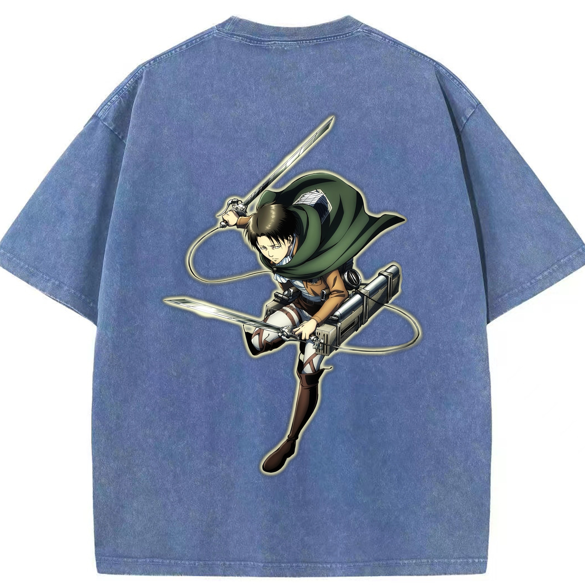 （画像用） 進撃の巨人 リヴァイ·アッカーマン Attack on Titan Levi Ackerman 綿100% ヴィンテージ風 半袖Tシャツ（背面プリント）