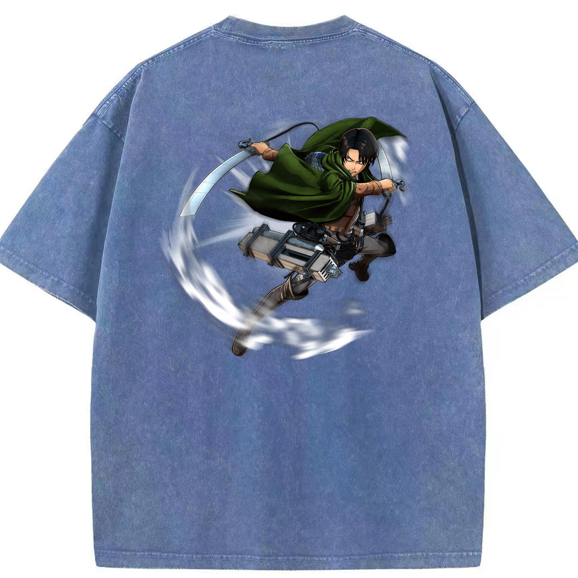 （画像用） 進撃の巨人 リヴァイ·アッカーマン Attack on Titan Levi Ackerman 綿100% ヴィンテージ風 半袖Tシャツ（背面プリント）