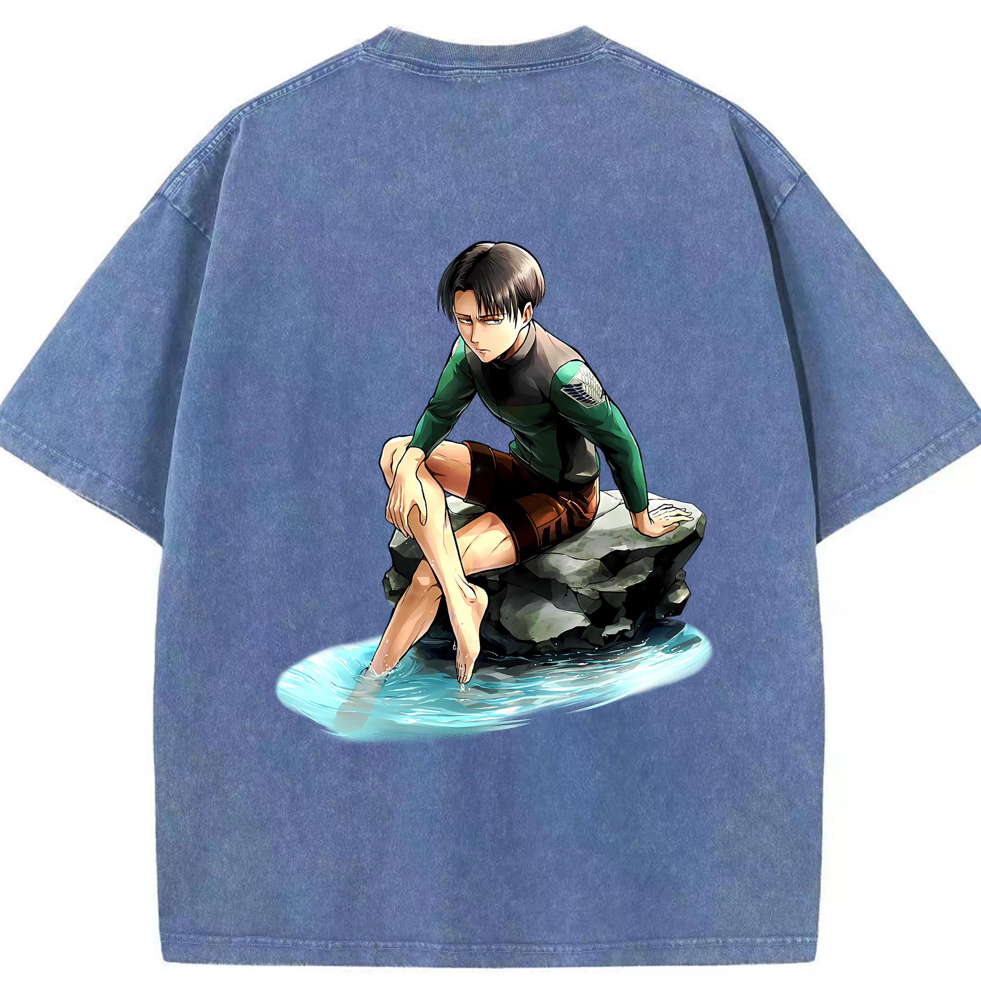 （画像用） 進撃の巨人 リヴァイ·アッカーマン Attack on Titan Levi Ackerman 綿100% ヴィンテージ風 半袖Tシャツ（背面プリント）