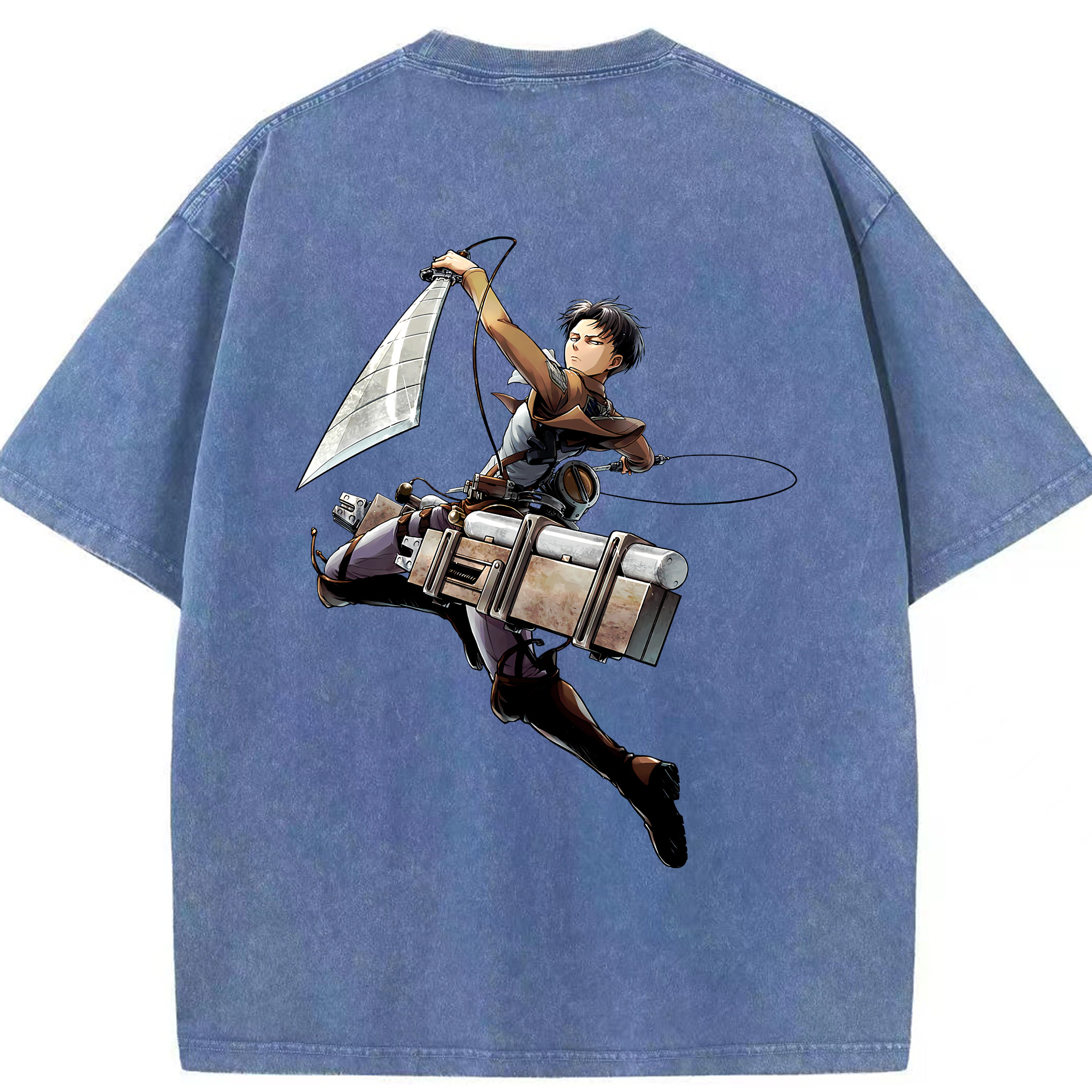 （画像用） 進撃の巨人 リヴァイ·アッカーマン Attack on Titan Levi Ackerman 綿100% ヴィンテージ風 半袖Tシャツ（背面プリント）