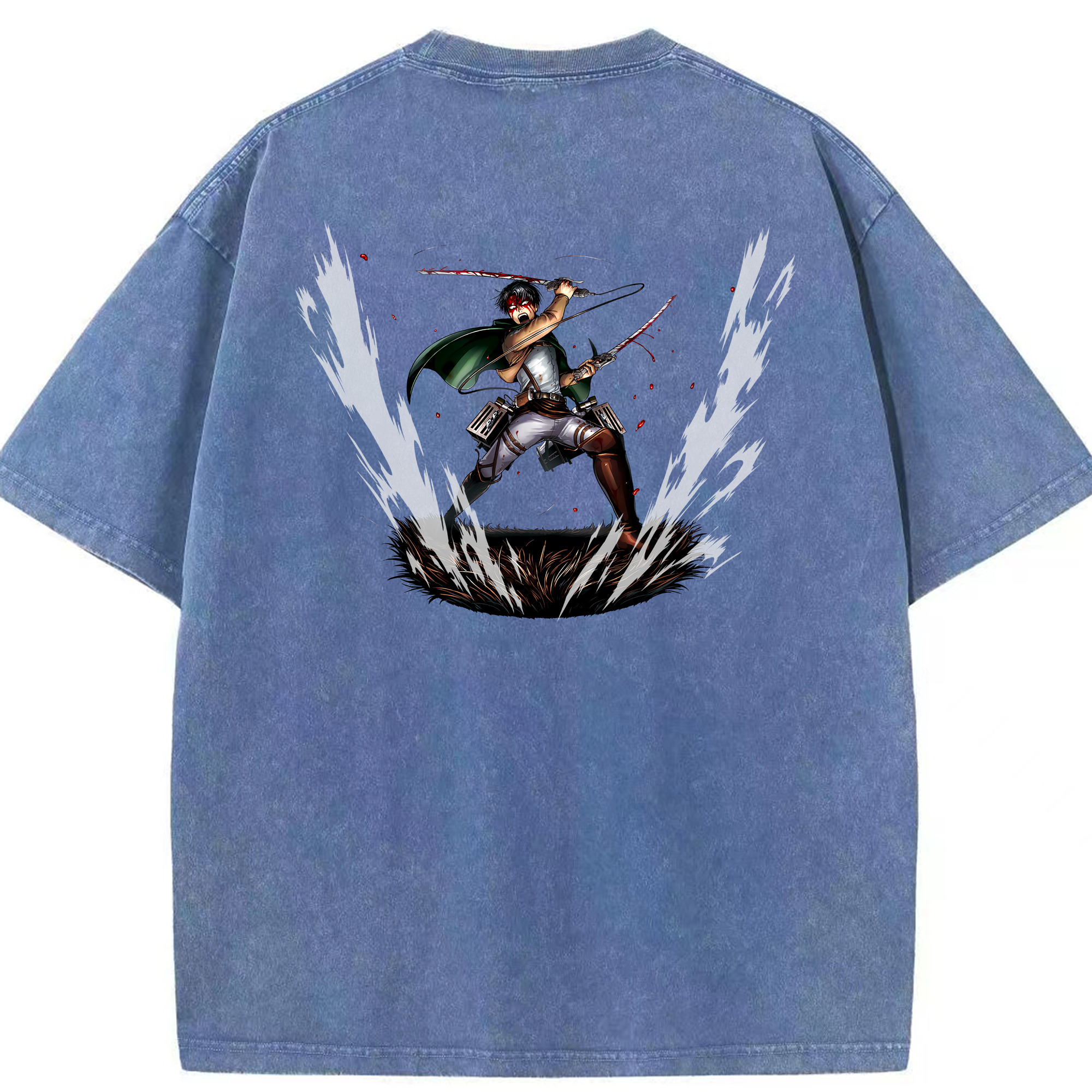 （画像用） 進撃の巨人 リヴァイ·アッカーマン Attack on Titan Levi Ackerman 綿100% ヴィンテージ風 半袖Tシャツ（背面プリント）