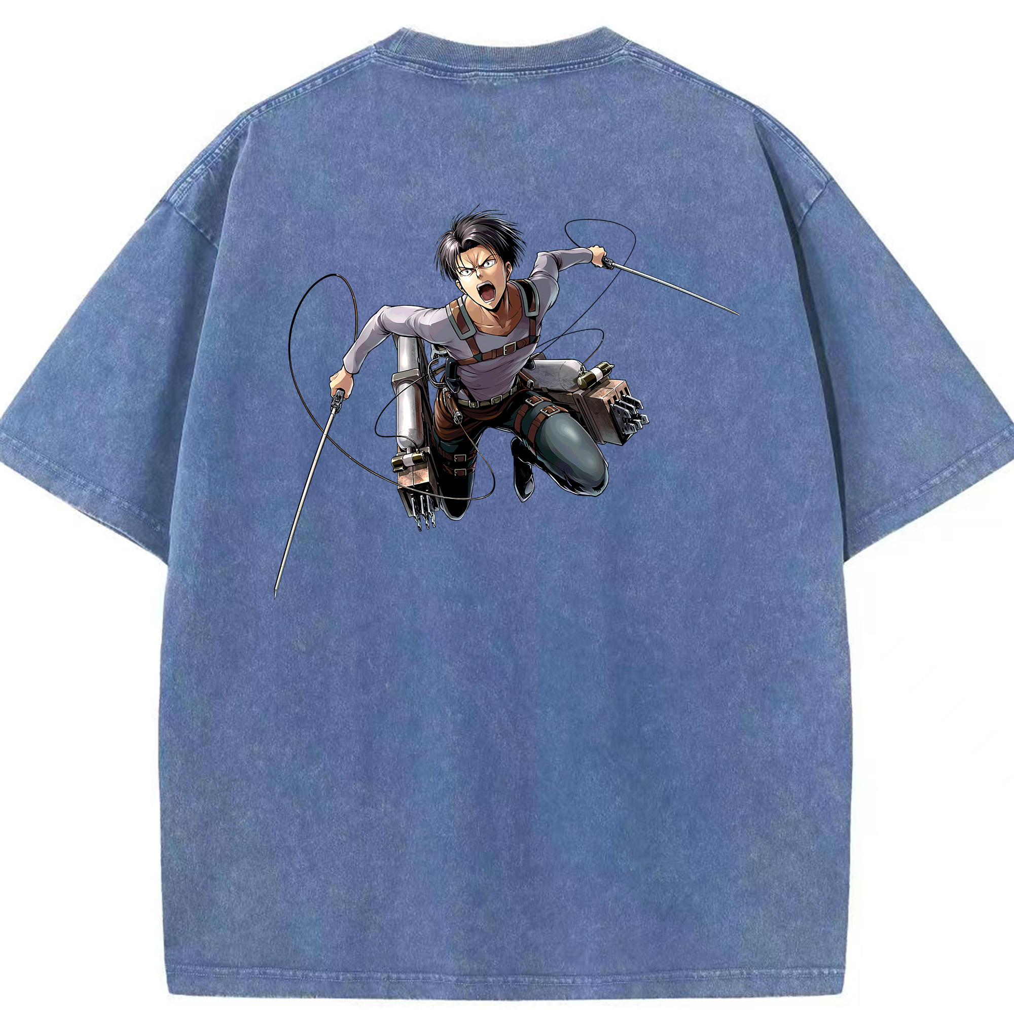 （画像用） 進撃の巨人 リヴァイ·アッカーマン Attack on Titan Levi Ackerman 綿100% ヴィンテージ風 半袖Tシャツ（背面プリント）