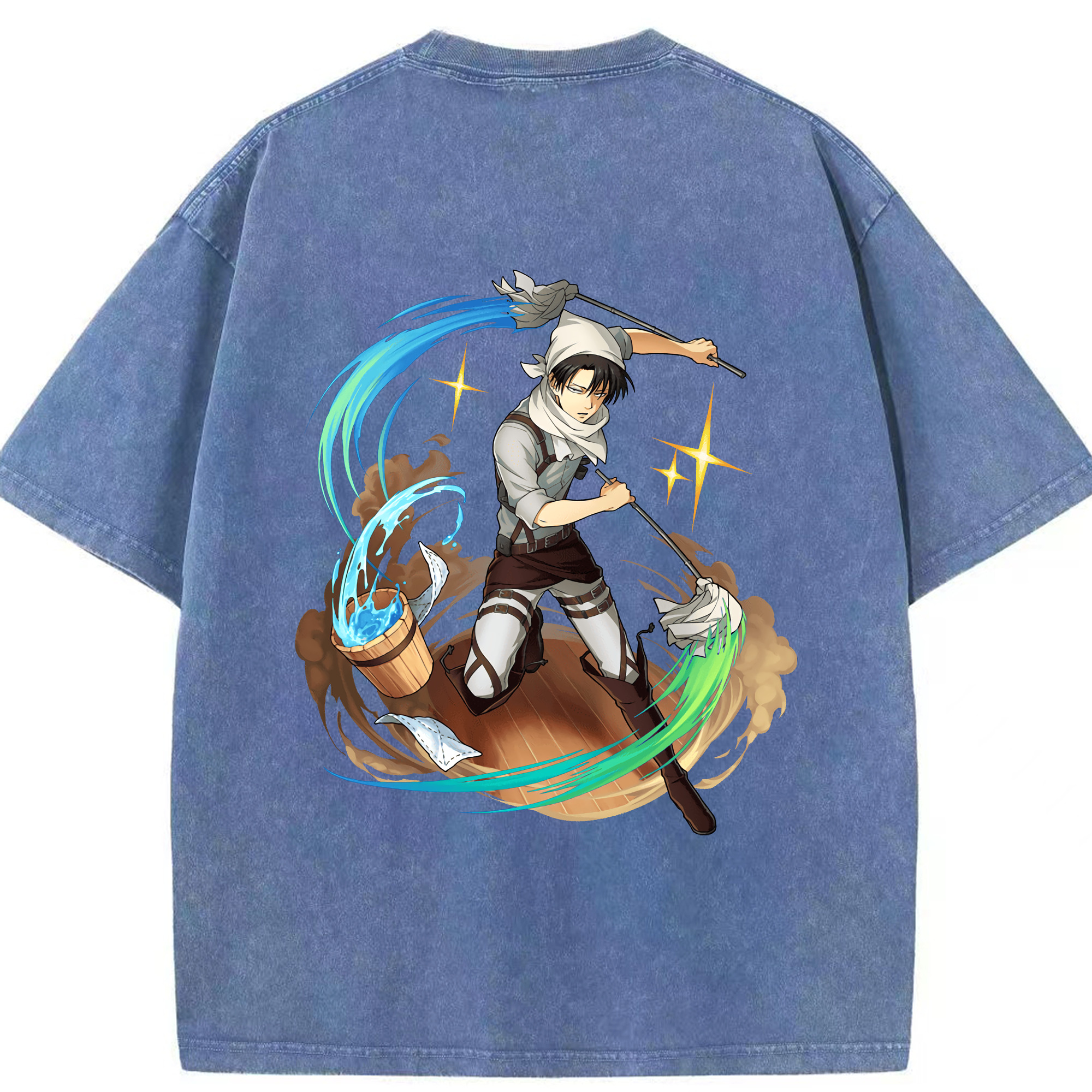（画像用） 進撃の巨人 リヴァイ·アッカーマン Attack on Titan Levi Ackerman 綿100% ヴィンテージ風 半袖Tシャツ（背面プリント）