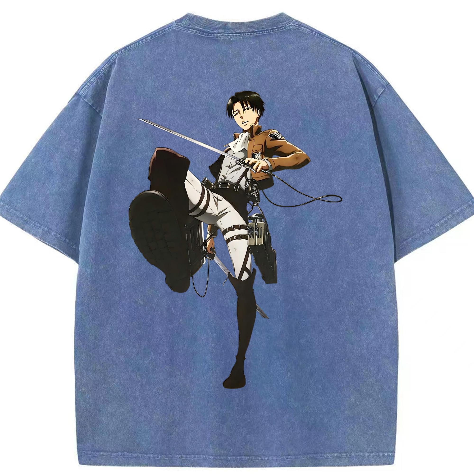（画像用） 進撃の巨人 リヴァイ·アッカーマン Attack on Titan Levi Ackerman 綿100% ヴィンテージ風 半袖Tシャツ（背面プリント）