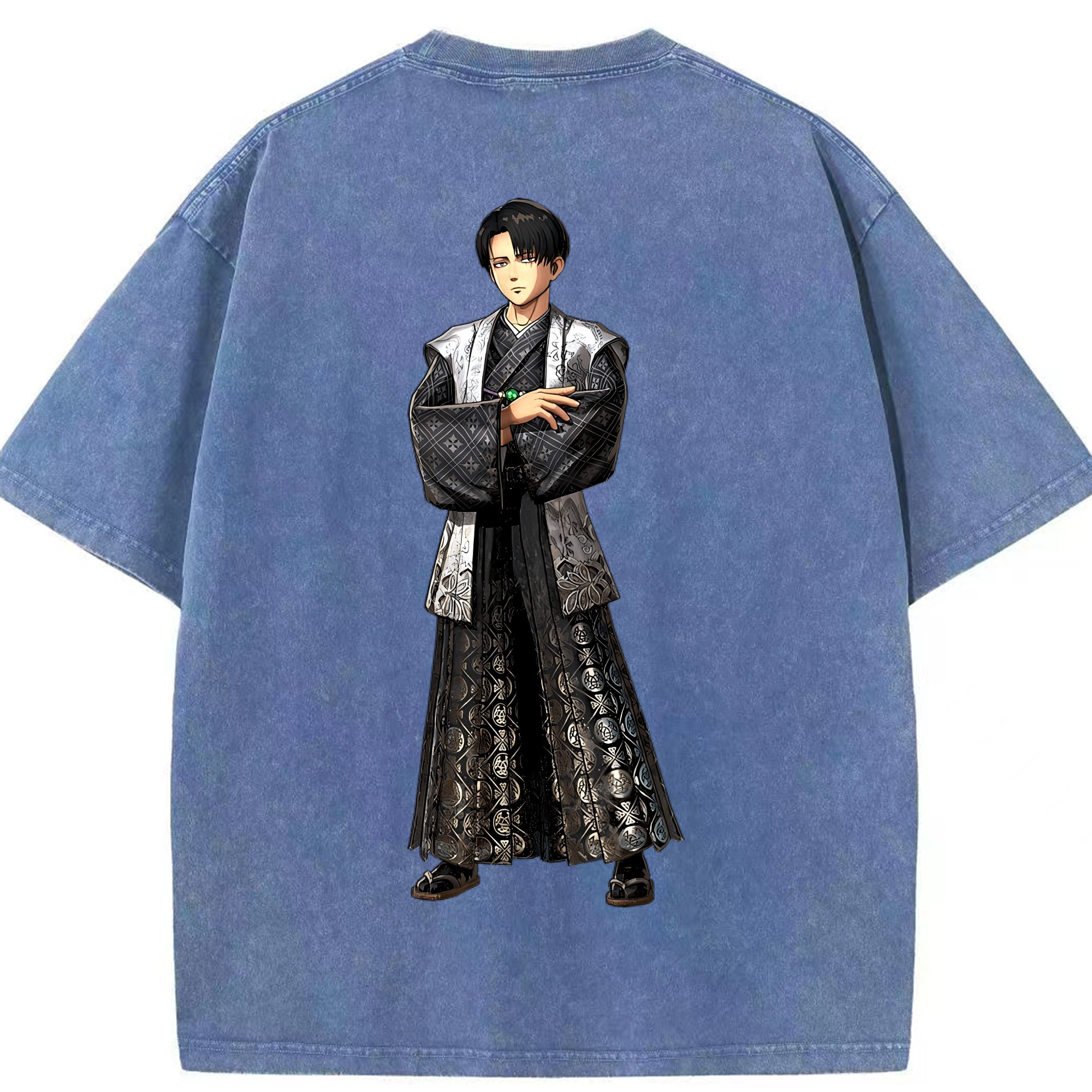 （画像用） 進撃の巨人 リヴァイ·アッカーマン Attack on Titan Levi Ackerman 綿100% ヴィンテージ風 半袖Tシャツ（背面プリント）