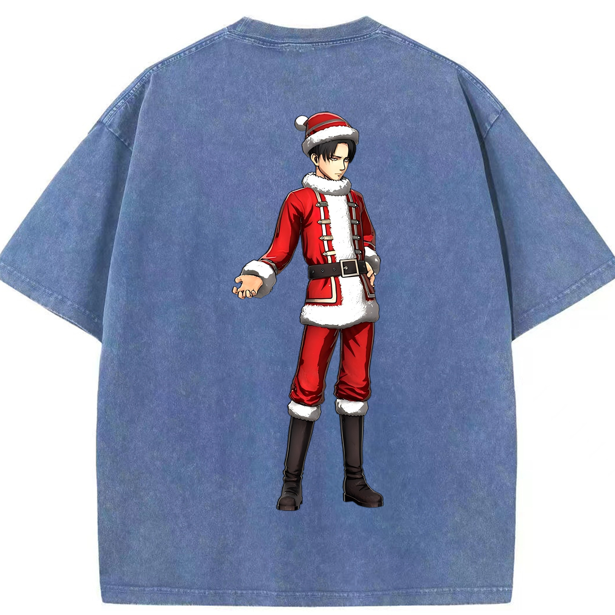 （画像用） 進撃の巨人 リヴァイ·アッカーマン Attack on Titan Levi Ackerman 綿100% ヴィンテージ風 半袖Tシャツ（背面プリント）