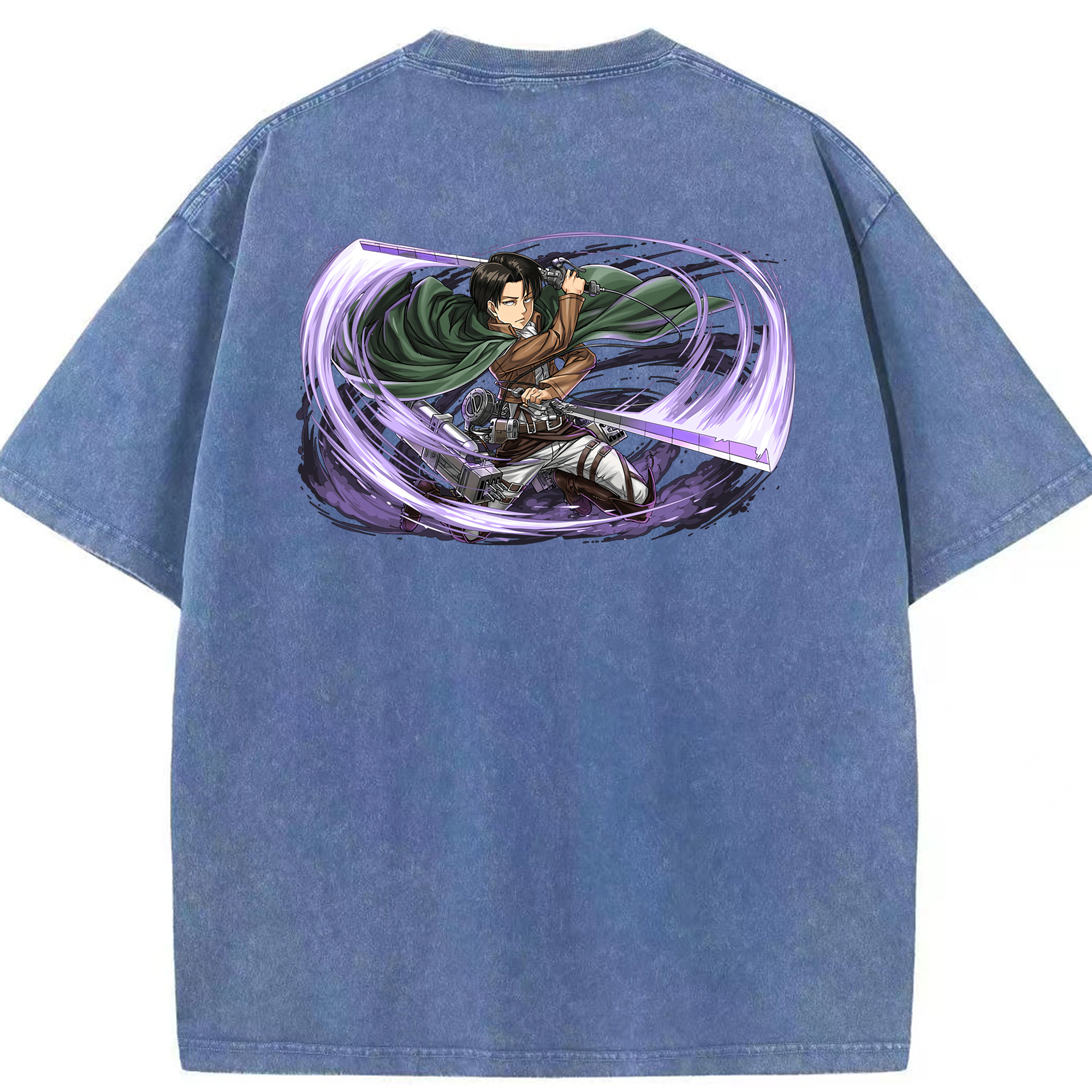 （画像用） 進撃の巨人 リヴァイ·アッカーマン Attack on Titan Levi Ackerman 綿100% ヴィンテージ風 半袖Tシャツ（背面プリント）