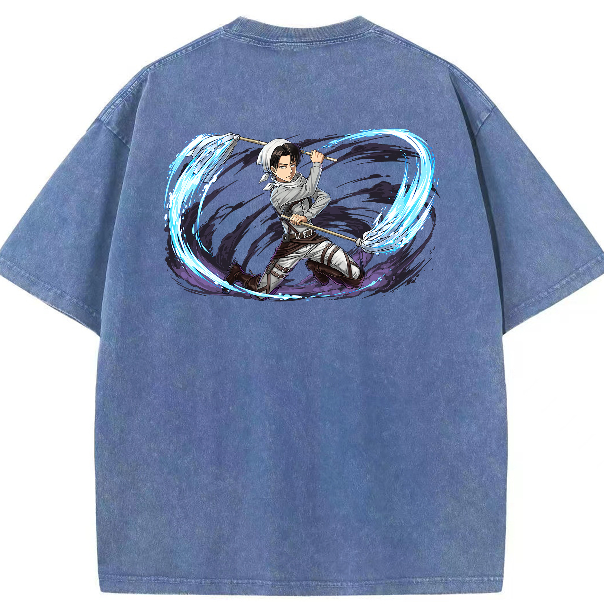 （画像用） 進撃の巨人 リヴァイ·アッカーマン Attack on Titan Levi Ackerman 綿100% ヴィンテージ風 半袖Tシャツ（背面プリント）