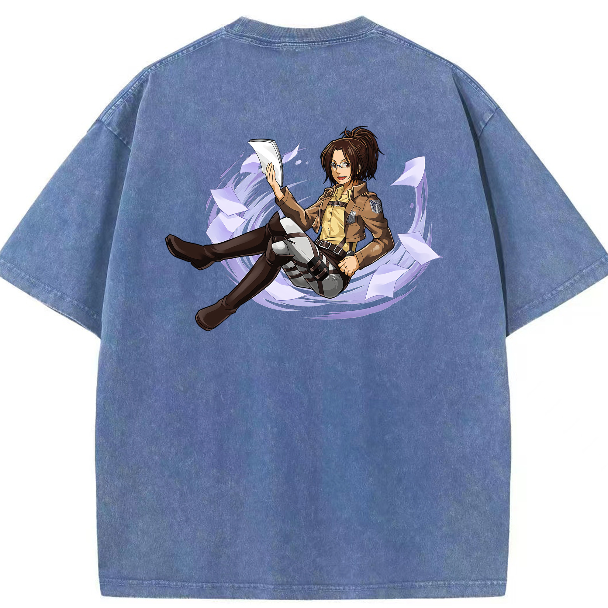 （画像用） 進撃の巨人 ハンジ·ゾエ Attack on Titan Hanji Zoe 綿100% ヴィンテージ風 半袖Tシャツ（背面プリント）