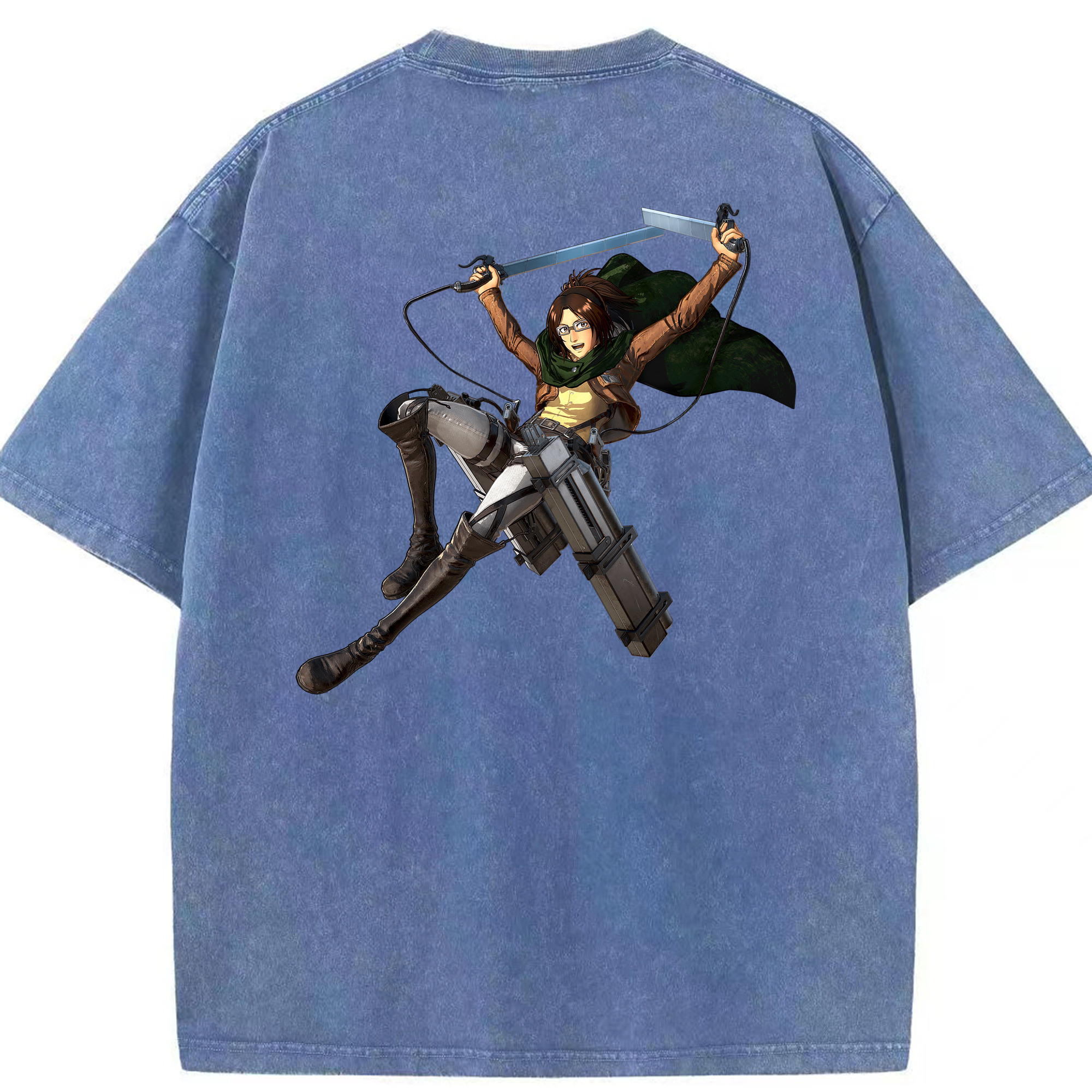 （画像用） 進撃の巨人 ハンジ·ゾエ Attack on Titan Hanji Zoe 綿100% ヴィンテージ風 半袖Tシャツ（背面プリント）