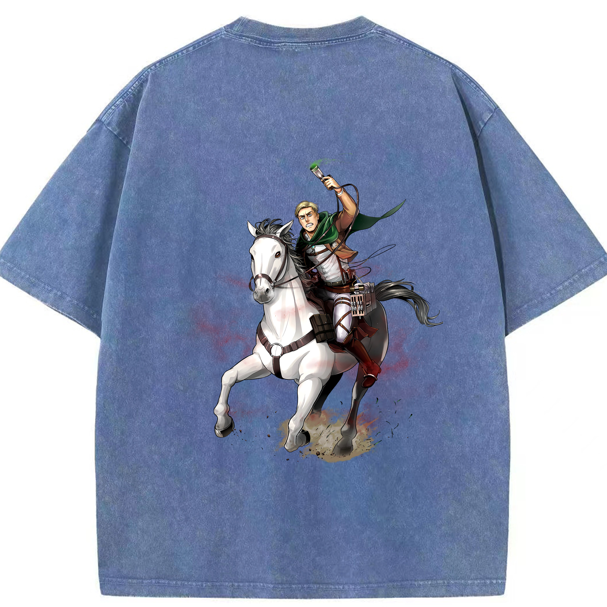 （画像用） 進撃の巨人 エルヴィン・スミス Attack on Titan Erwin Smith 綿100% ヴィンテージ風 半袖Tシャツ（背面プリント）