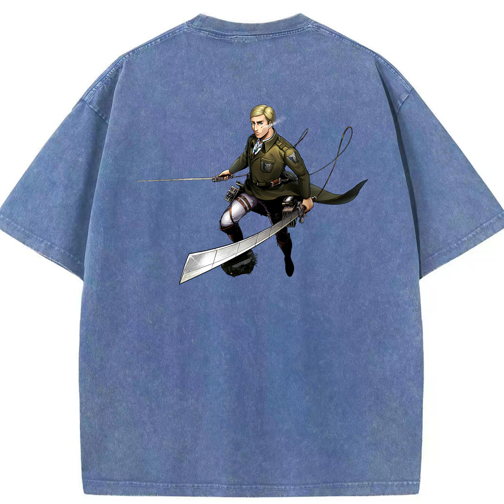 （画像用） 進撃の巨人 エルヴィン・スミス Attack on Titan Erwin Smith 綿100% ヴィンテージ風 半袖Tシャツ（背面プリント）