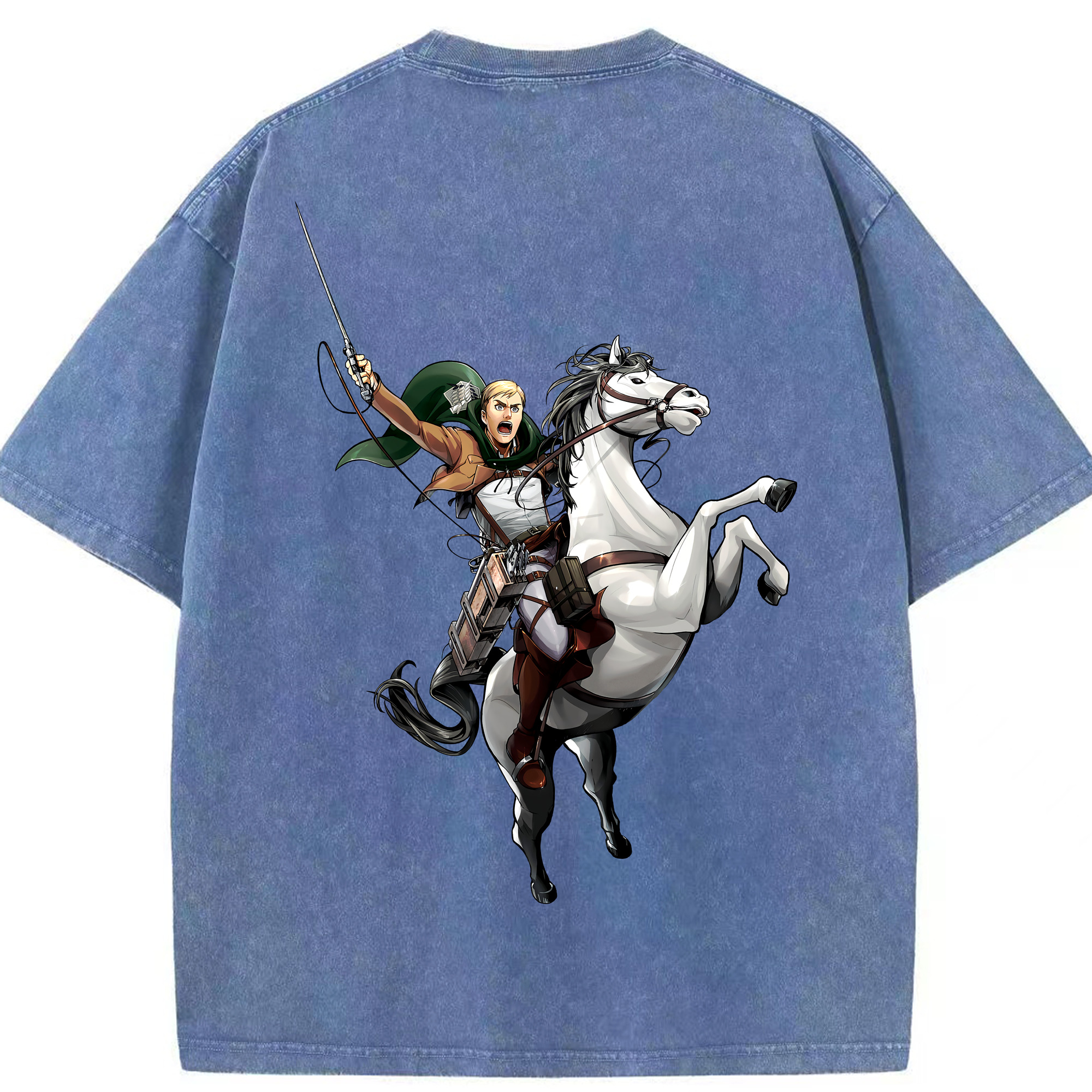 （画像用） 進撃の巨人 エルヴィン・スミス Attack on Titan Erwin Smith 綿100% ヴィンテージ風 半袖Tシャツ（背面プリント）