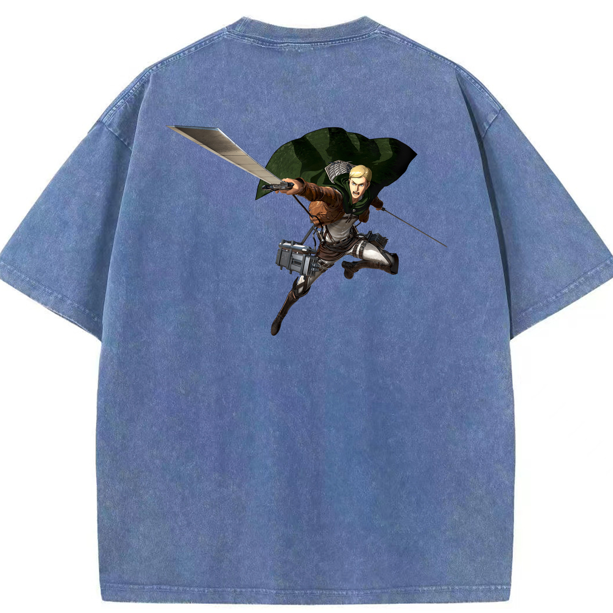 （画像用） 進撃の巨人 エルヴィン・スミス Attack on Titan Erwin Smith 綿100% ヴィンテージ風 半袖Tシャツ（背面プリント）
