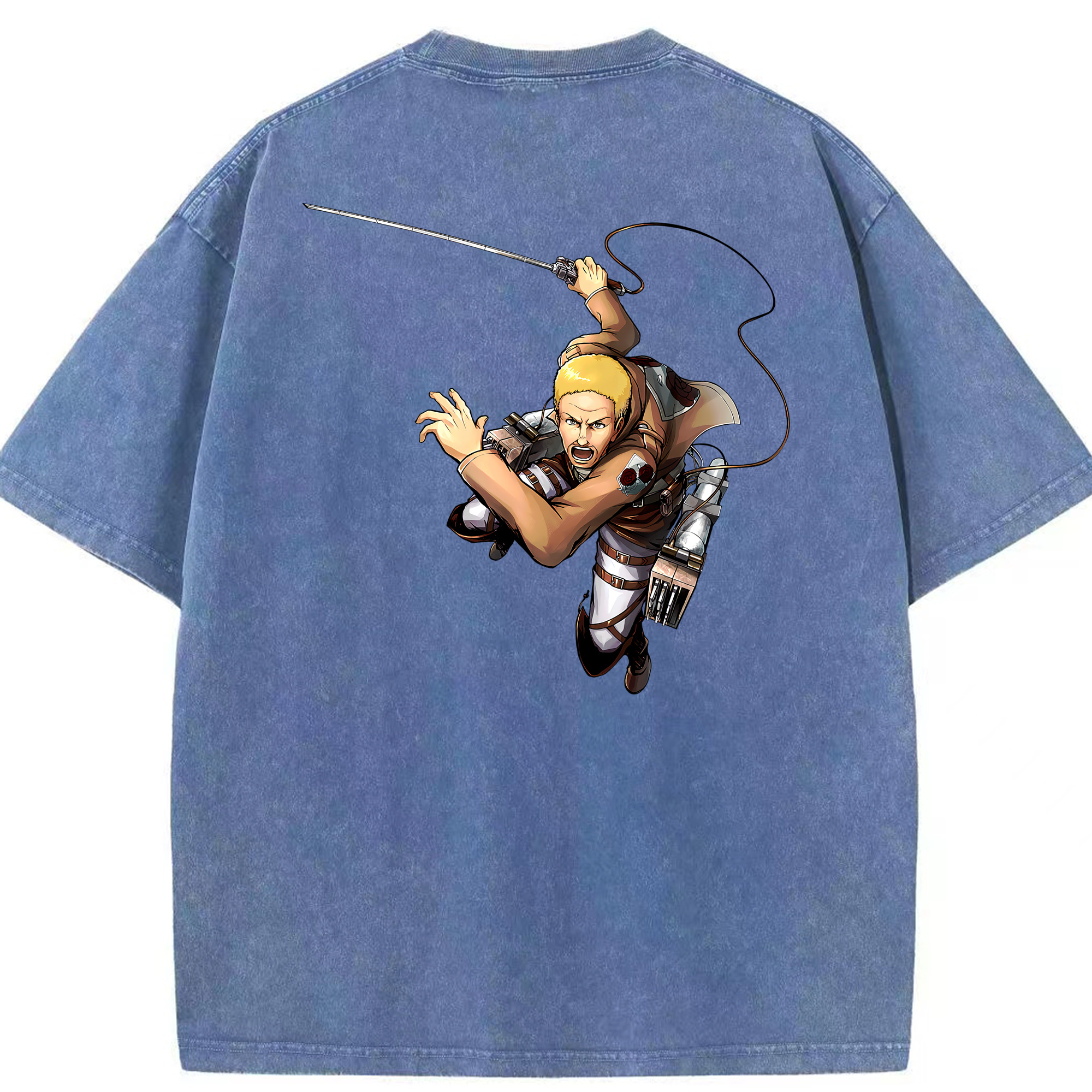 （画像用） 進撃の巨人 ハンネス Attack on Titan Hannes 綿100% ヴィンテージ風 半袖Tシャツ（背面プリント）