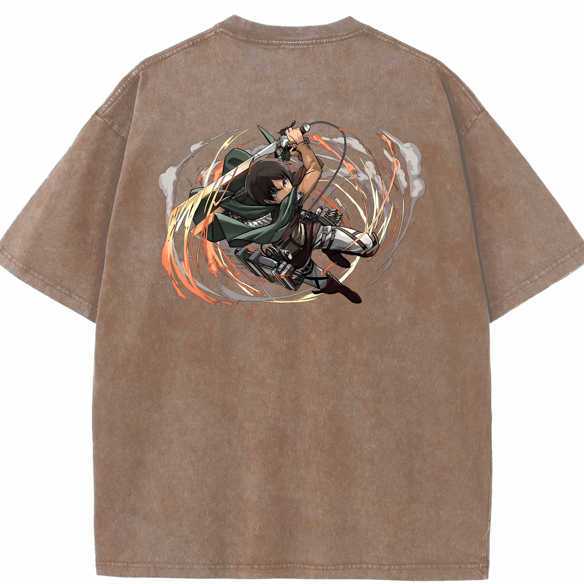 （画像用） 進撃の巨人 エレン･イェーガー Attack on Titan Eren Jäger 綿100% ヴィンテージ風 半袖Tシャツ（背面プリント）