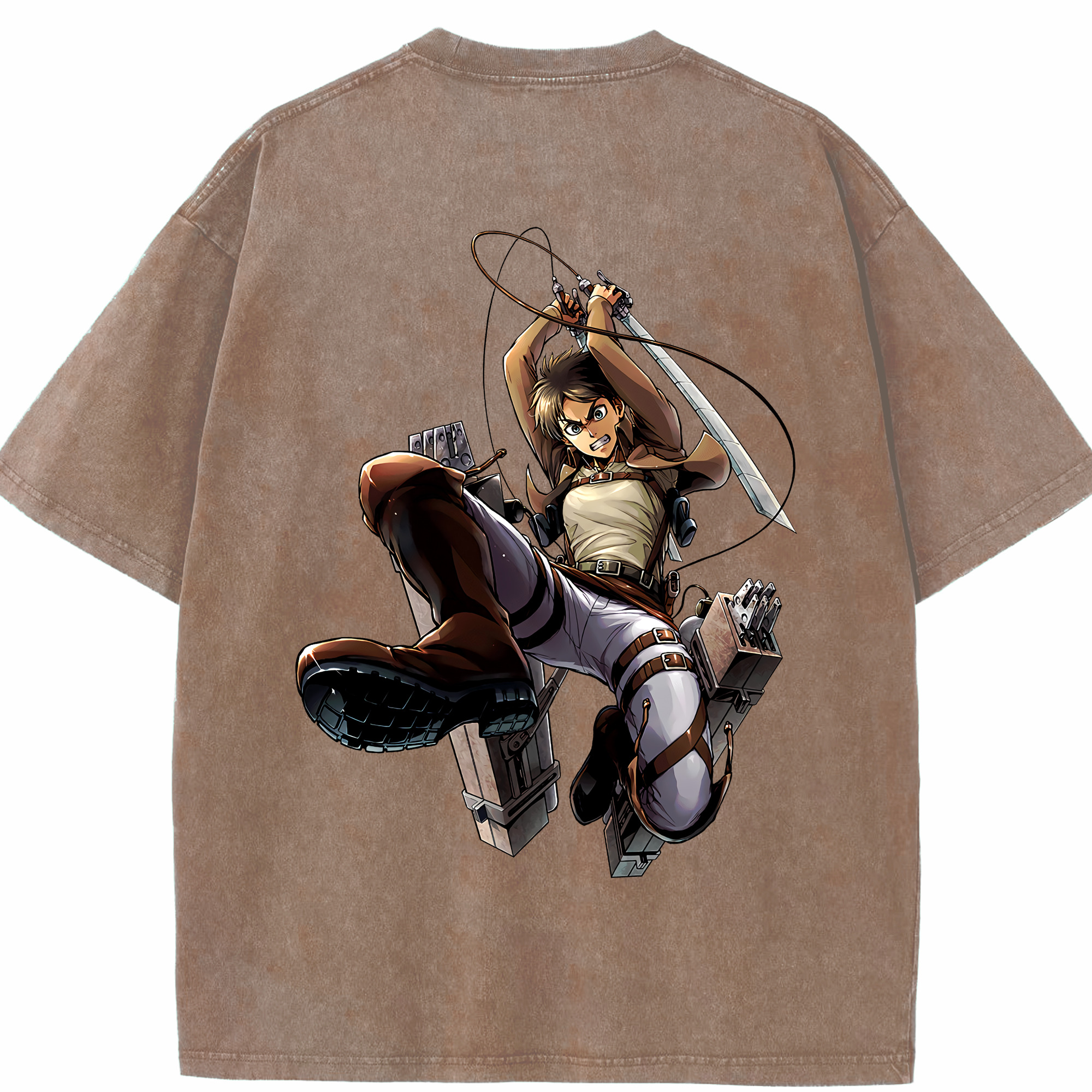 （画像用） 進撃の巨人 エレン･イェーガー Attack on Titan Eren Jäger 綿100% ヴィンテージ風 半袖Tシャツ（背面プリント）