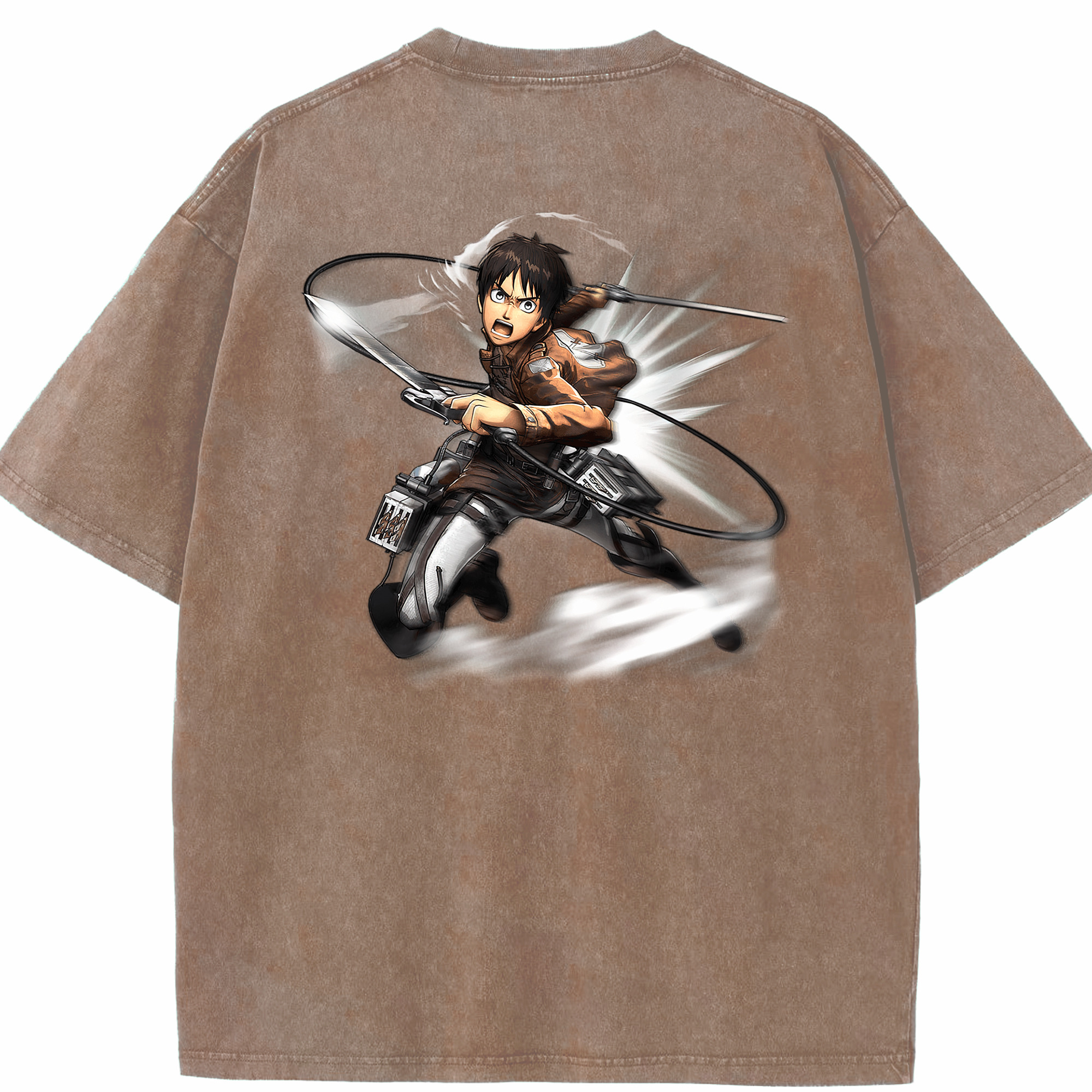 （画像用） 進撃の巨人 エレン･イェーガー Attack on Titan Eren Jäger 綿100% ヴィンテージ風 半袖Tシャツ（背面プリント）